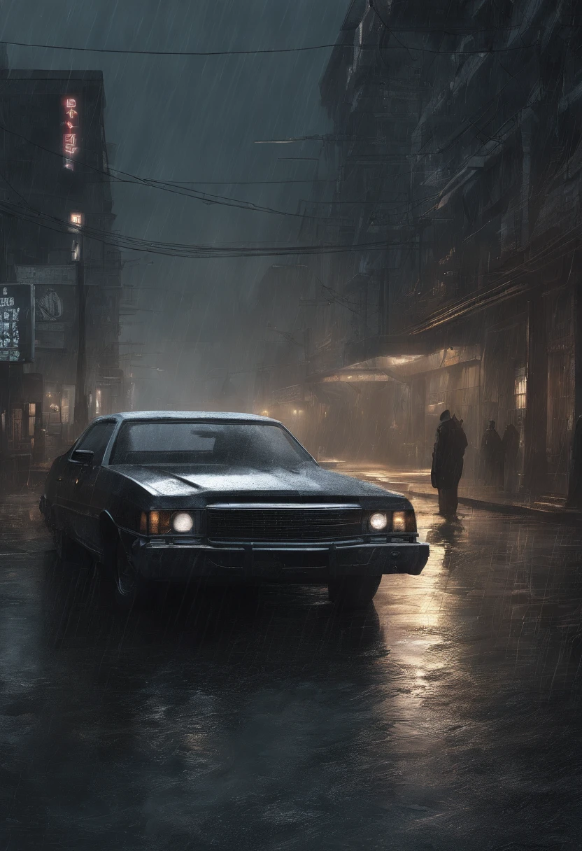 In the car on a rainy night,The main phone shows no signs of charging。The protagonist answers the phone,Breathing and silence are heard。Completely realistic, Full high resolution, Well made,detail-rich