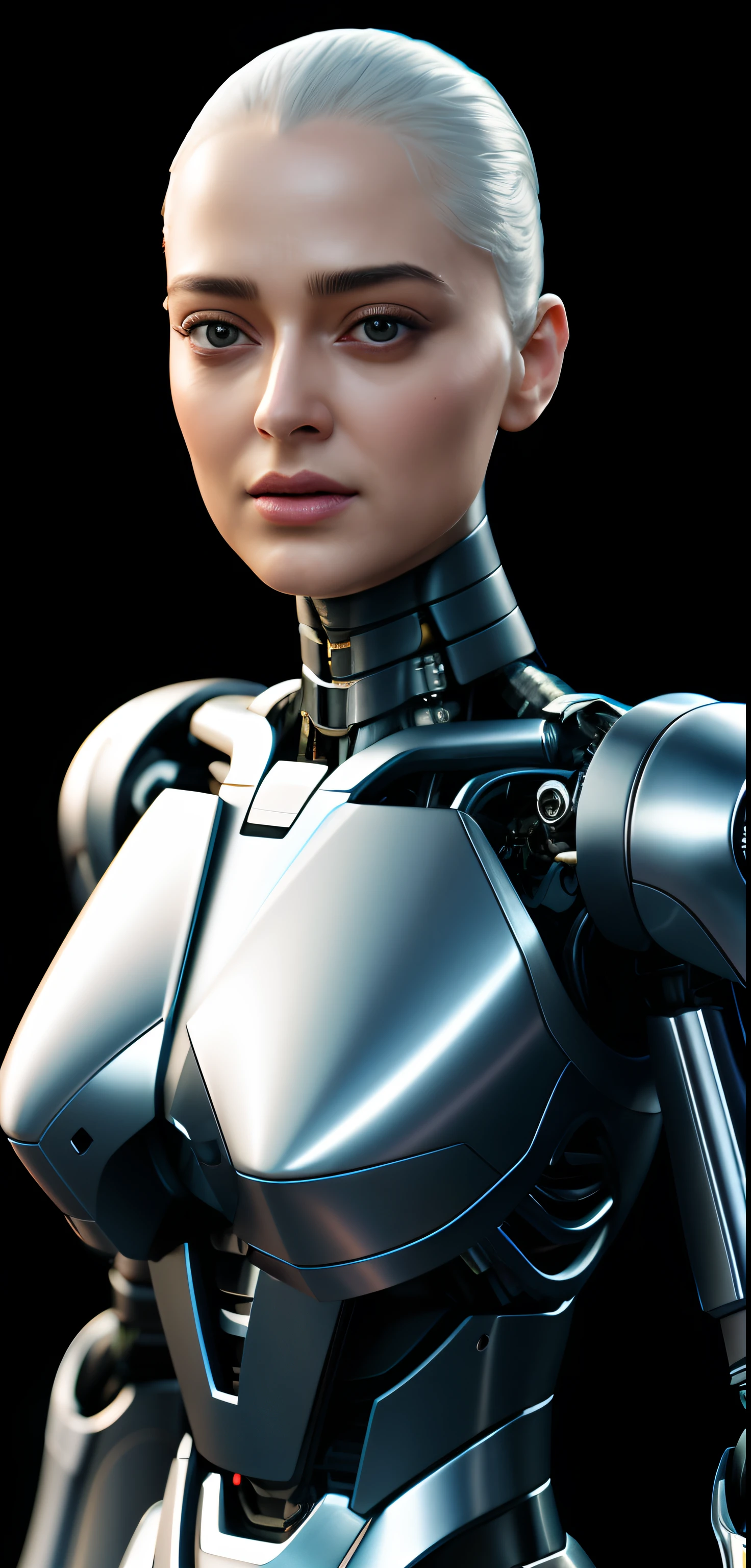 Facing to the viewer, complex 3d render ultra detailed of a beautiful porcelain profile woman android face, looks like Anushka Shetty, thick body, cyborg, robotic parts, 150 mm, beautiful studio soft light, rim light, vibrant details, luxurious cyberpunk, lace, hyperrealistic, anatomical, facial muscles, cable electric wires, microchip, elegant, beautiful background, octane render, H. R. Giger style, 8k, best quality, masterpiece, illustration, an extremely delicate and beautiful, extremely detailed ,CG ,unity ,wallpaper, (realistic, photo-realistic:1.37),Amazing, finely detail, masterpiece,best quality,official art, extremely detailed CG unity 8k wallpaper, absurdres, incredibly absurdres, robot, full body Closeup,