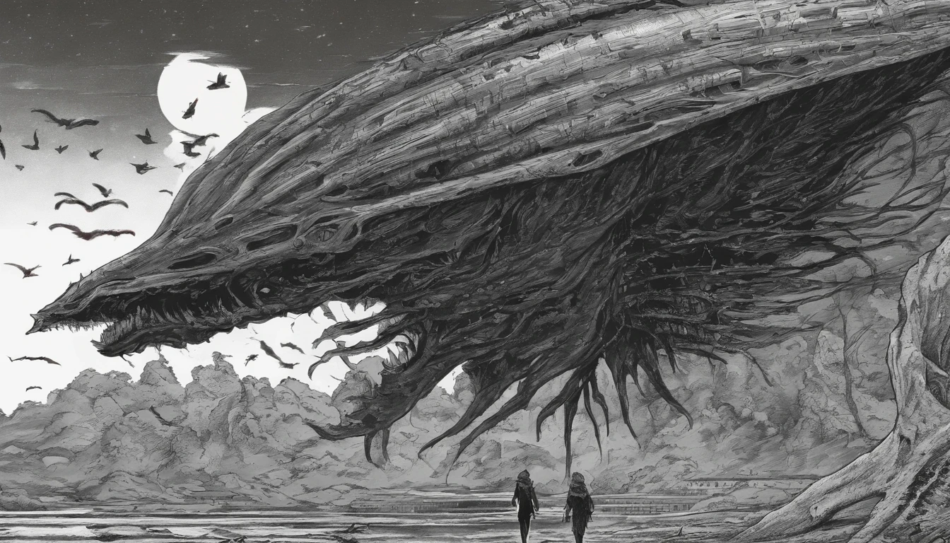 arafed image of a girl standing in front of dead bodys and birds flying around, gigantic breasts, horror manga, junji ito artwork, ito junji art, subtle junji ito, junji ito style, art style of junji ito, pixivs and junji ito, junji ito undertones, junji ito 4 k, in berserk manga, penisart,gigantic breasts