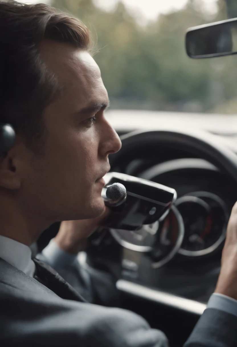 There was a man in the car answering the phone，。Completely realistic,  Full high resolution, Well made，detail-rich