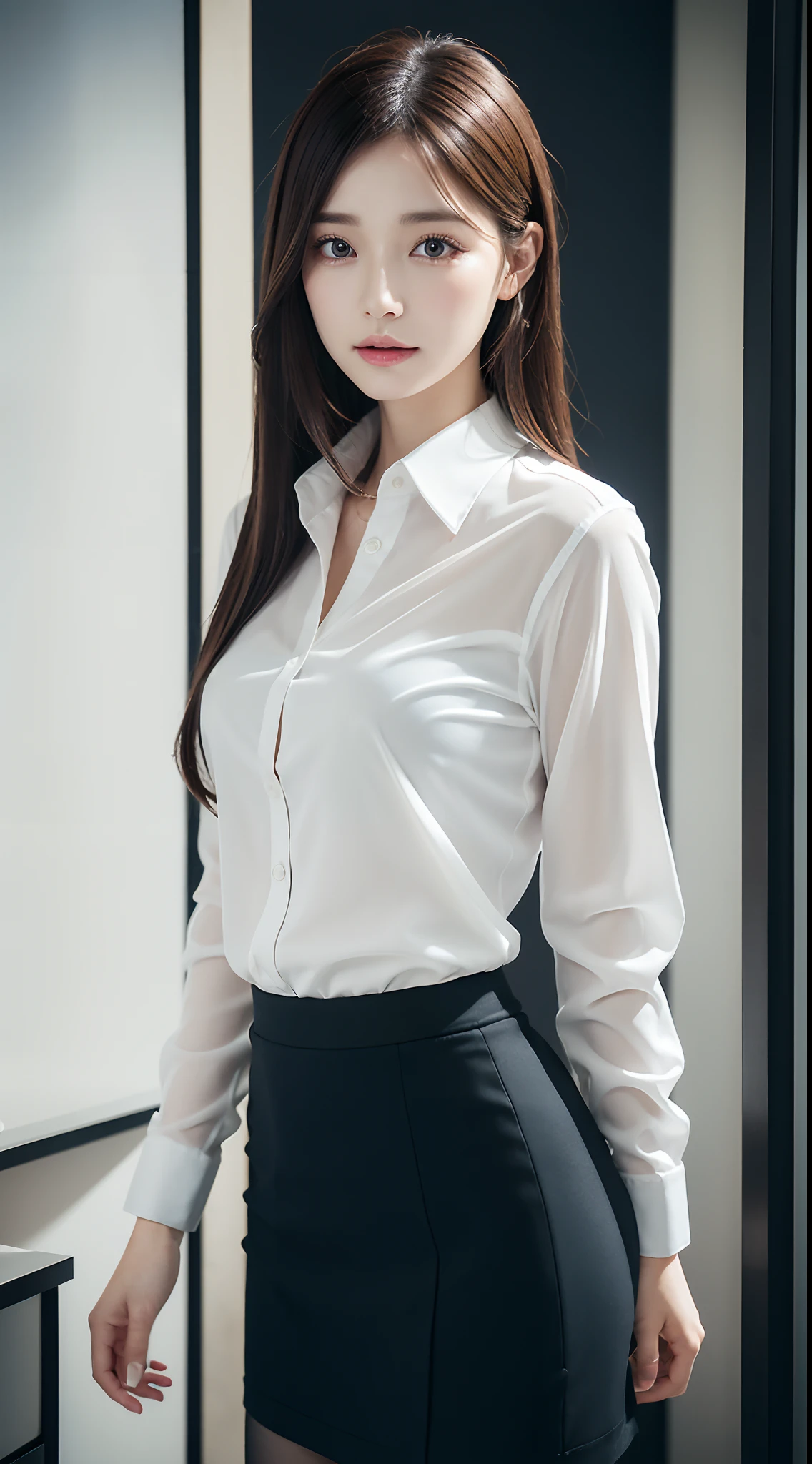 (Skirt lifting), ((Show panties)), looking in camera, Angle from below, Short skirt、Classy upper-class elite secretary in business shirt, working in an office、Wearing a strict business suit, Wearing pantyhose、Wear high-end high heels、 Girl in a shirt, Wearing a business suit, Wearing a business suit, in a business suit, businesswoman, business clothes, wearing black business suit, Wear shirts and skirts, Woman in business suit, Business attire, business outfit, Raw photo, (8K、top-quality、​masterpiece:1.2)、(intricate detailes:1.4)、(Photorealsitic:1.4)、octane renderings、Complex 3D rendering ultra detail, Studio Soft Light, Rim Lights, vibrant detail, super detailing, realistic skin textures, Detail Face, Beautiful detail eyes, Very detailed CG Unity 16k wallpaper, make - up, (detailedbackground:1.2), Exposed thighs!!!,