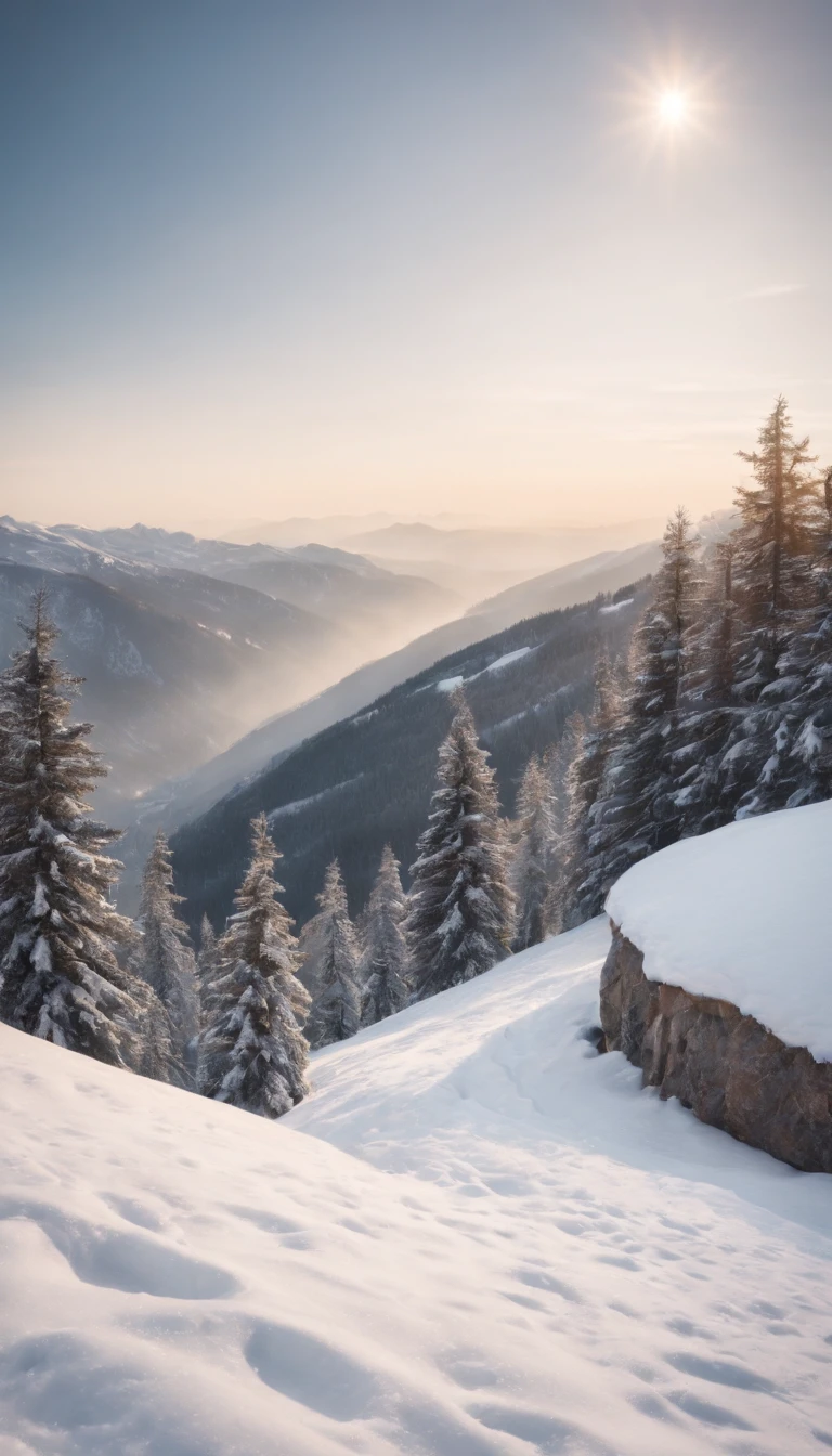 Scenery in snowy mountains,muito impressionante,Realiy,suns