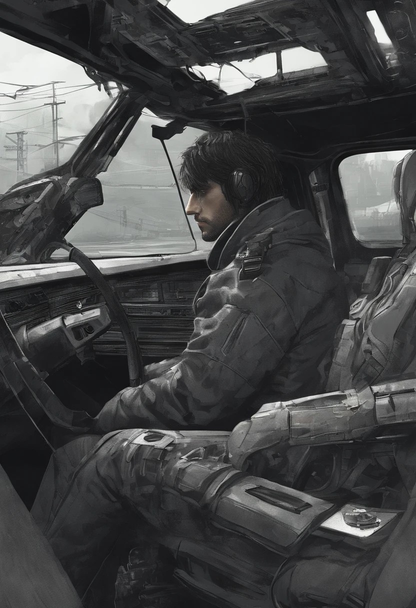 There was a man in the car answering the phone,。Completely realistic, Full high resolution, Well made,detail-rich