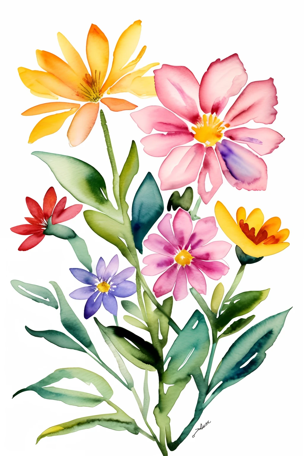 Wild Flowers Art, Watercolor Botanical