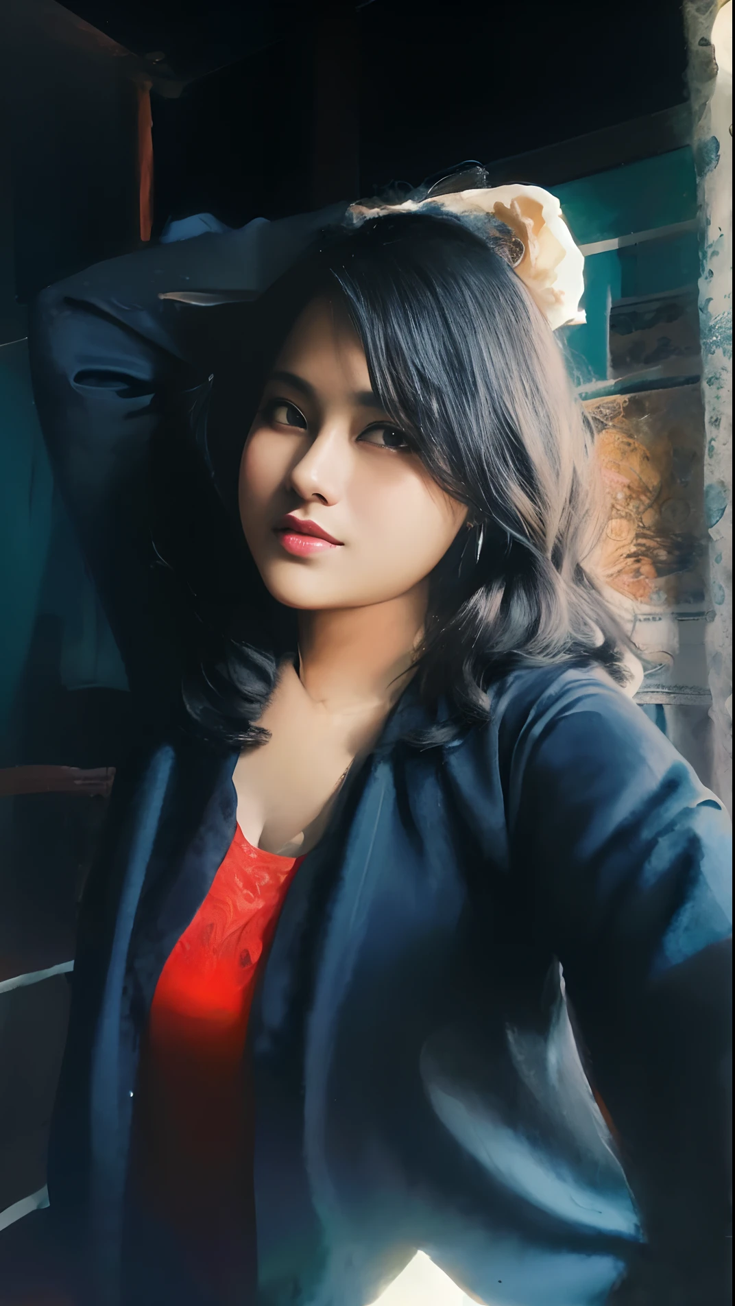 (masterpiece, top quality, best quality, official art, beautiful and aesthetic:1.2), (1girl:1.3), extremely detailed,(fractal art:1.2),colorful,highest detailed,(zentangle:1.2), (dynamic pose), (abstract background:1.5), (treditional dress:1.2), (shiny skin), (many colors:1.4), upper body