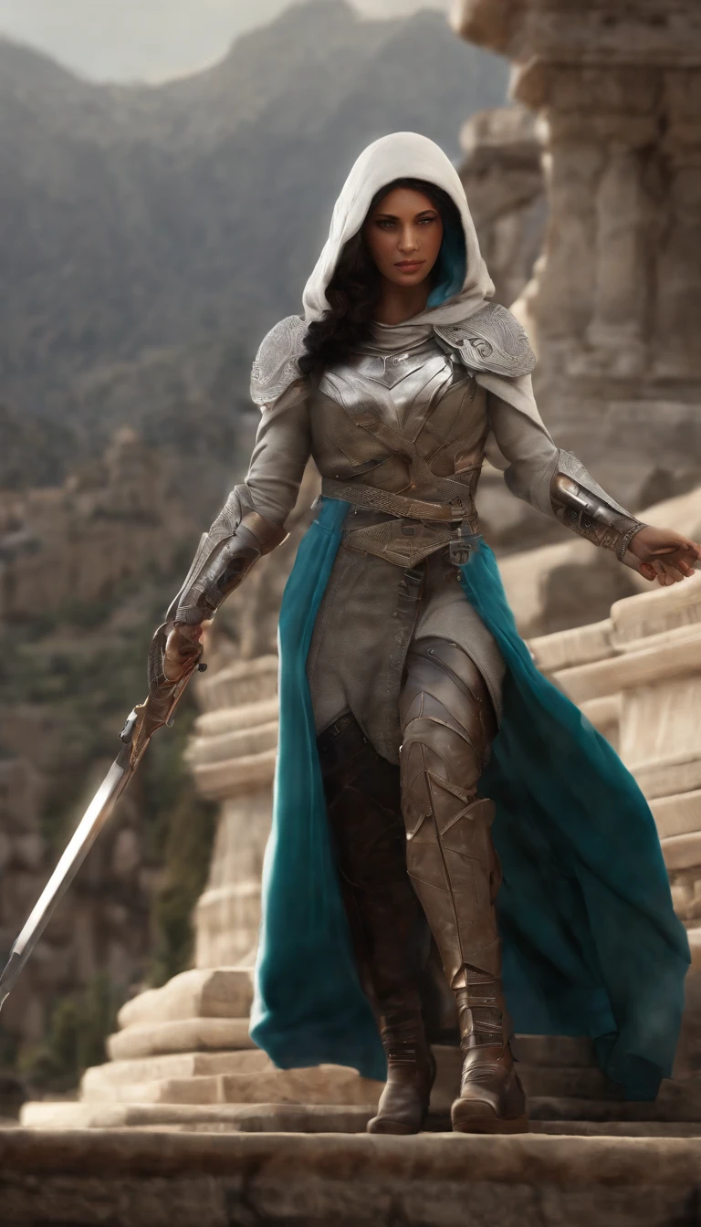 Dynamic angle, ((Full body posing:1.5), (colorful:1.2), (extremely detailed CG unity 16k wallpaper:1.1), (Denoising strength: 1.45), (tmasterpiece:1.37), ((official art)), (assault rifle、Long sideburns、Beautiful amalay girl in hijab, clean detailed faces, Cyber, analogous colors, Glowing shadow, beautiful gradation, Clean image, Black hoodie outfit、 High detail, High definition, Blush, coalescence, beleza celestial, Very detailed, full body, Green eyes、, Depth of field, Soft lighting, god rays, sparkle, glowing light, ((masterpiece)), ((best quality)), High quality, UHD, award winning