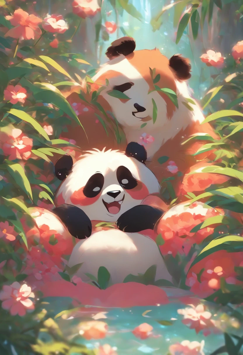 The prompt for the first theme is as follows:
"A cute panda lying on flowers, a naked girl with big eyes, blush, lazily waving, high details, in a welcoming pose."
Please make sure to follow all the prompt format requirements and include the necessary details.