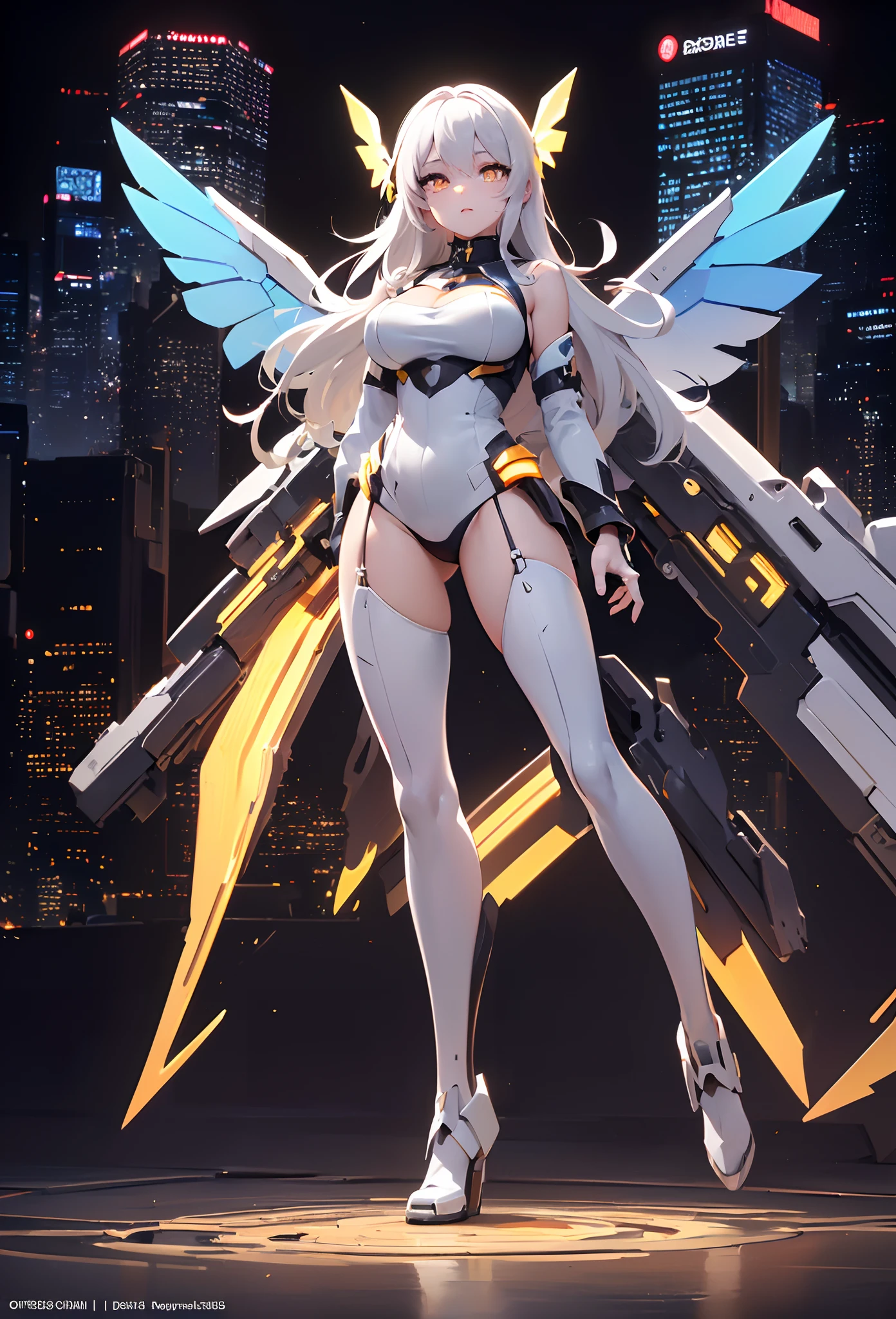 masterpiece, best quality, ultra high res, 8k, perfect anatomy, extremely detailed, full body,
BREAK
(((perfect body:1.3), ((perfect face:1.3)), (perfect limbs:1.3))),
BREAK
(((((1 girl, (beautiful face:1.3), 19years old, light green hair, medium braids, hair over one eye, (orange eyes), ((white skin:1.6)))), ((mecha musume:1.5, headgear)), ((mechanical angel halo:1.3), (((mechanical big wings on her back:1.3))), (((flying through to the sky)):1.3),
BREAK
((rolling eyes:1.3)), ((open mouth:1.3)), ((tongue out:1.3)),
BREAK
(((mech finger:1.4))), (((mech arms:1.3))), (((mech hand:1.3))), (((mech leg:1.3)))),
BREAK
((holding beam blade:1.4)), (((fusion of mech bodysuit and leather dress)):1.4),
BREAK
background, (cyberpunk world, ruined city, urban area, battlefield),