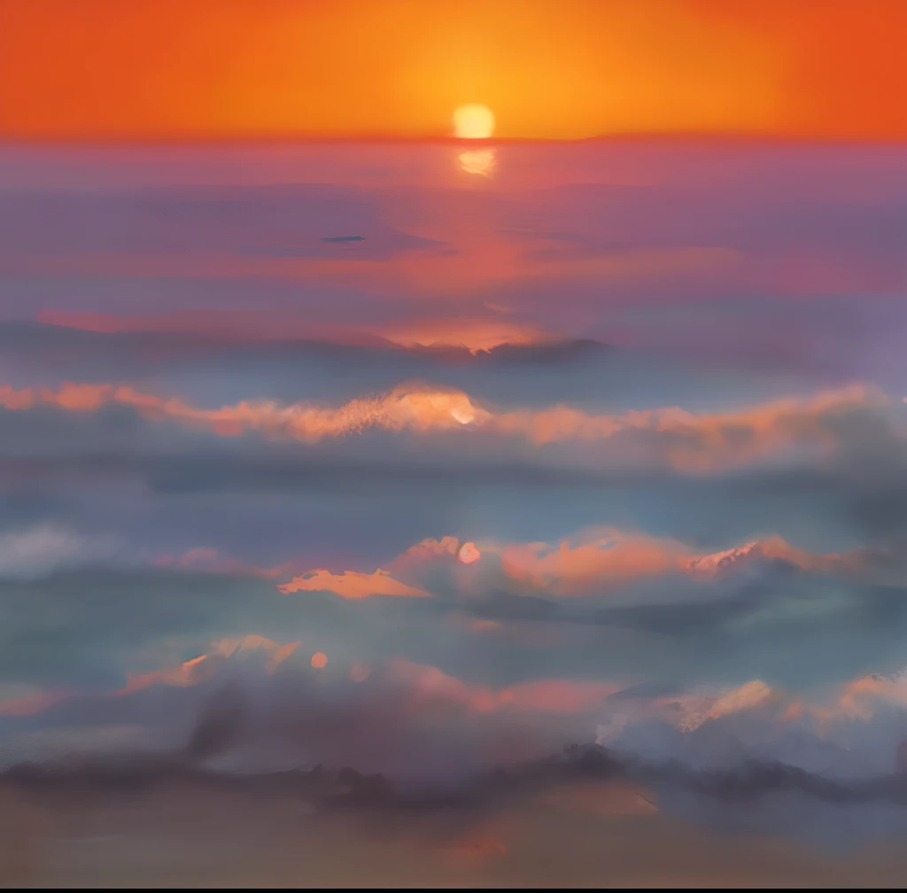 Sunset Dusk，（Oil painting style），bblurry，misterious，（style of anime）