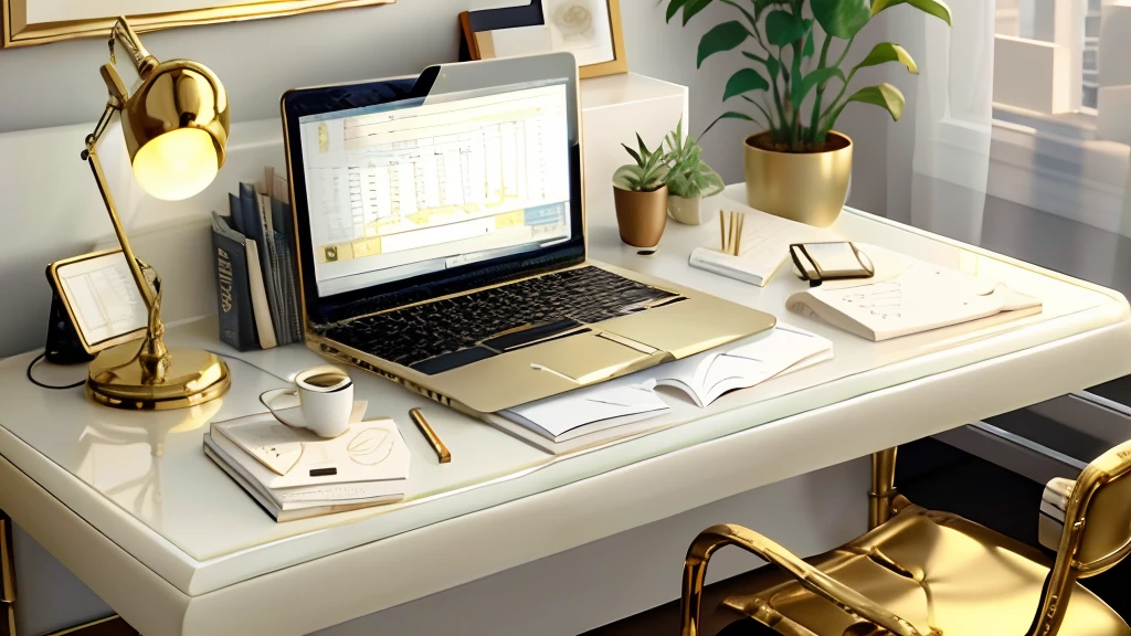 Ivory Gold AI calculator on table,Next to it are a lot of coins