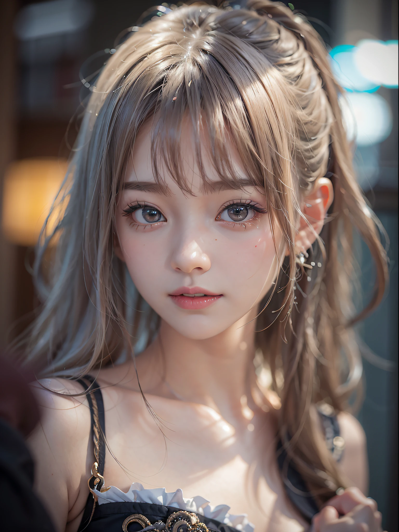 wears、(photoreali:1.4)、(hyper realisitc:1.4)、(hentail realism:1.3)、 (Smooth lighting:1.05)、(Improve video lighting quality:0.9)、32 k、 1girl in、20 years girl、Realistic lighting、back Lighting、Facial light、Ray traching、(cheerfulness:1.2)、(Improved image quality:1.4)、 (Finest Real Textured Skins)、Fine Eye、finerly detailed face、 (fatigue, sleep, satisfied:0.0),Red cheeks、Skinny figure、Small breasts、,closeup of face、Student clothes:1.3、Korean Idol、乃木坂アイドル、hposing Gravure Idol (Bodyline mood improvement:1.1)、glowy skin、Korean Idol、乃木坂アイドル、hposing Gravure Idol、self-shot