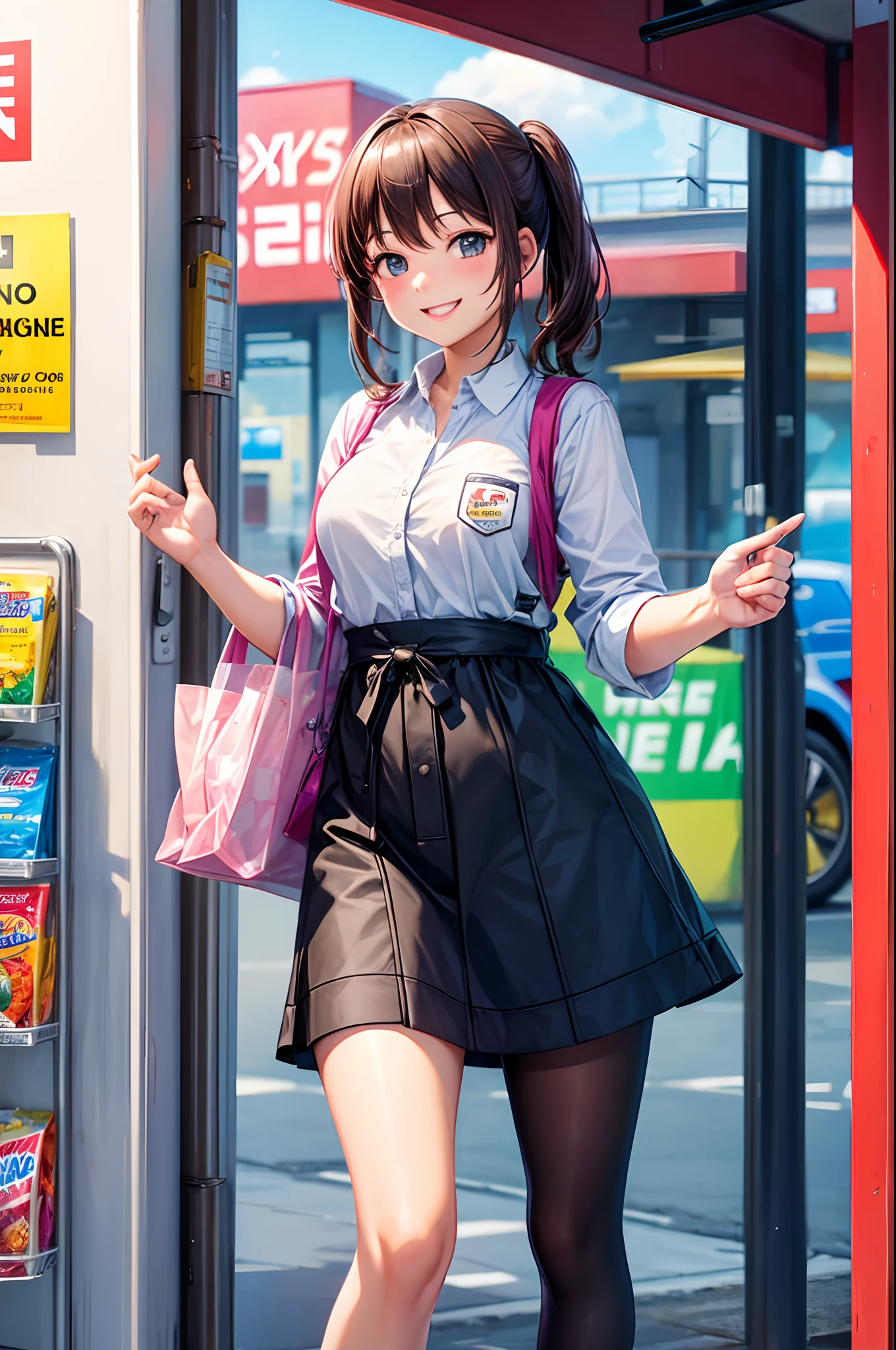 ((Best quality)), 1girl, convenience store, (smile)