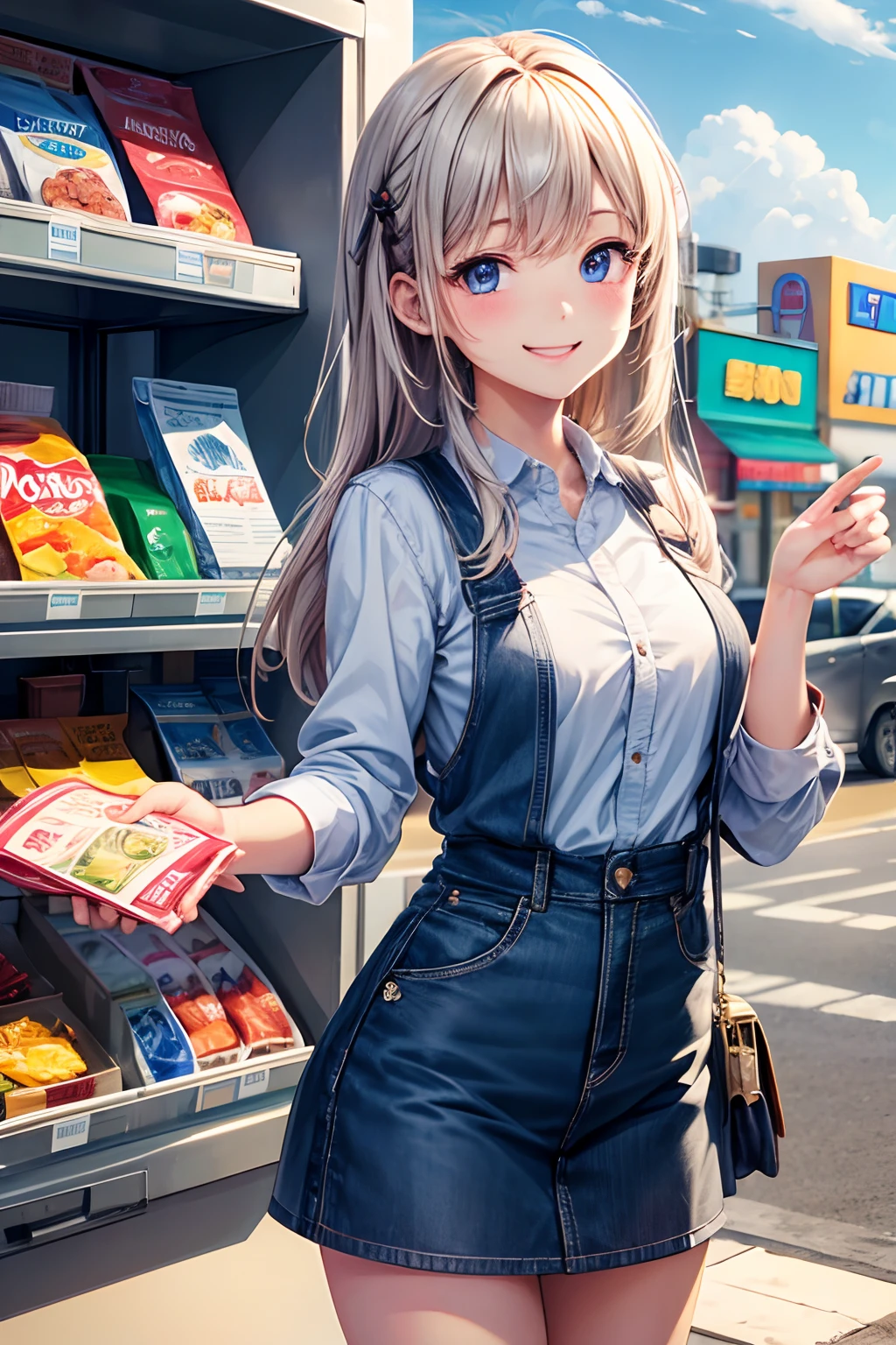 ((Best quality)), 1girl, convenience store, (smile)