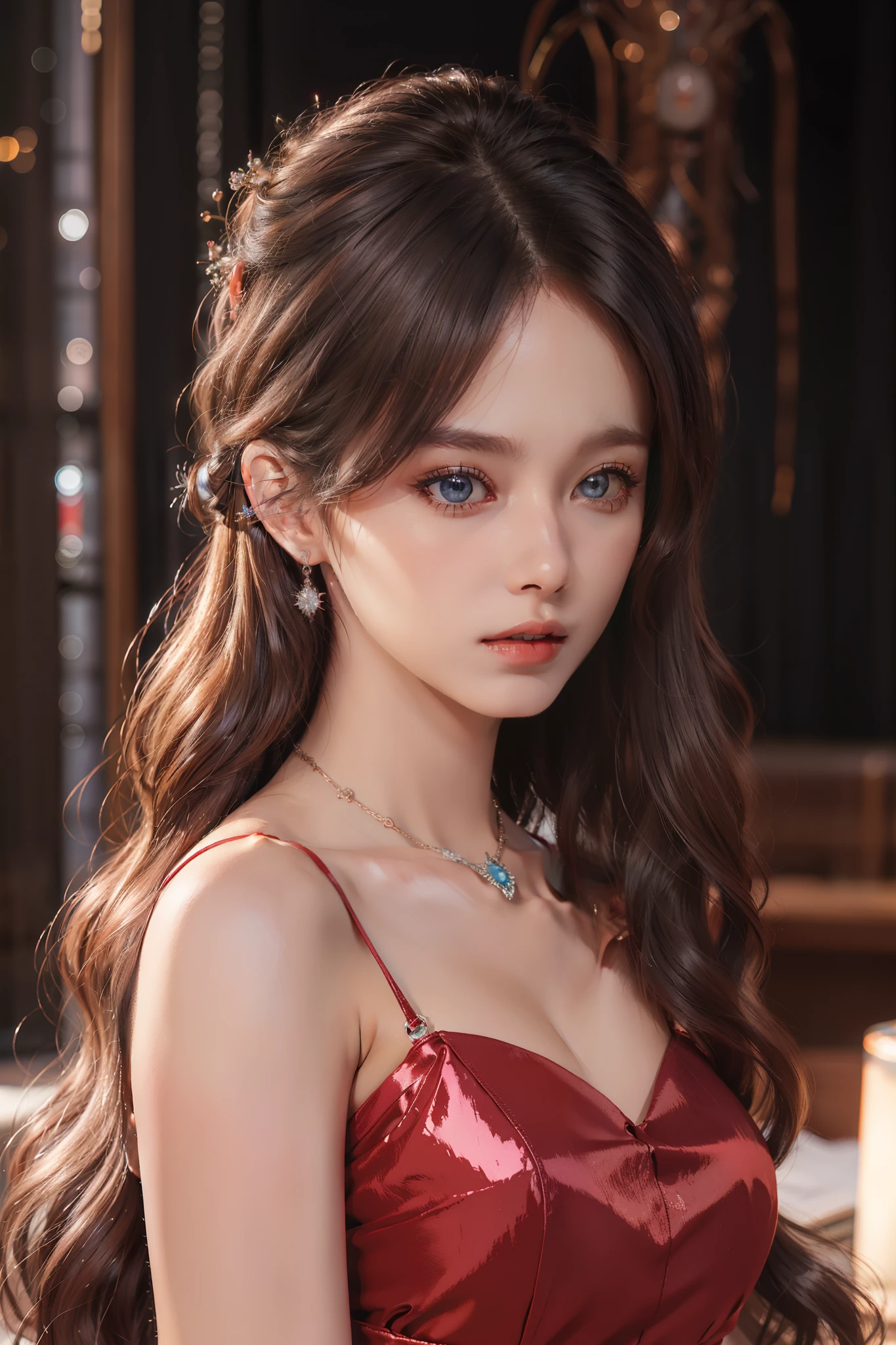 Top quality work,Photorealistic works,Ultra Premium Graphics,8K HD CG works,High-quality graphics,High-definition fine CG works,10x pixel,Ultra-fine details:1.1,Advanced technical details:1.1Photographically realistic,Indoor lighting effects:1.5,Natural light:1.5. light effect(Virtual Light Effects:1.8),超A high resolution,Shiny Blue Dress,Long silver hair,Silver hair,Transparent hair,High Detail Hair(Premium Hair Detail:1.1)Clear eyes,Good looking double eyelids,Sharp eye makeup, Delicate makeup for eyelashes, Thin eyebrows, ultradetailed eyes,High Nose, lovely red lips, Rose cheeks, Face with delicate makeup , Pretty Face, A perfectly proportioned face,(Advanced facial details:1.1)Collection of shiny blue luxury dresses,Blue Sequin Dresses,Sequin coat,shiny,Tight long skirt,Summer Sexy Hip Wrap Fishtail Sleeveless Commuter Maxi,Horse Stockings 100%Oil Gloss Panst Gloss Silk Luster 8D Black Silk Woman,stiletto heels,mitts,Beautiful long dresses,wonderful dress,Bright Red Series,Haute Couture Dresses Collection,Dress Photography,Authentic dress works,In the banquet hall,Women's Artwork,full-body view,Goddess of Dress,真实感,amazing,Today's eyes are bright