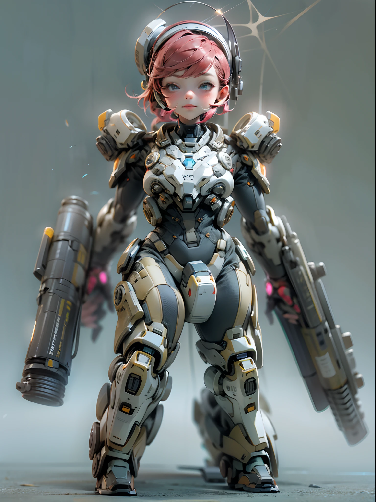Q version，Cute cute baby girl，Ultra photo realsisim，Hyper-detailing，Full body like，24th century，Sci-fi baby girl，StarCraft Human Soldier Warframe，gauss rifle，highly detailed surreal vfx，Smudge，Faraway view，super-fine，ultra - detailed，high qulity，8K ，oc rendered，dynamic viewing angle