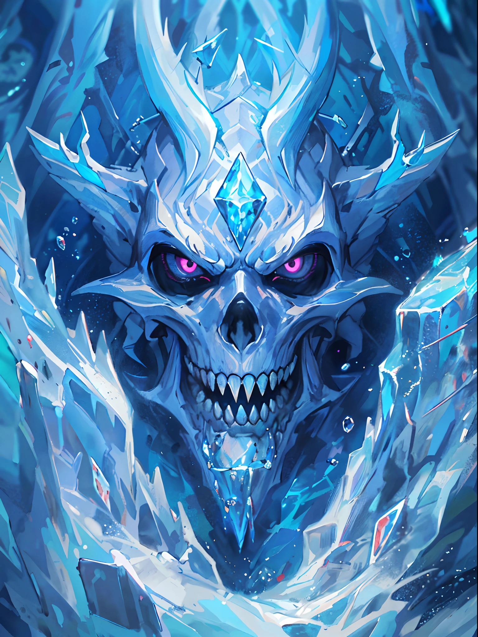((Best quality, 8K, Masterpiece: 1.4)),((Amazing detail: 1.3)),((illustration: 1.2)),((high resolution: 1.1)),Eldritch,ice element, Ice demon, Ice Devil, Glowing ice element,Ice bodies,astral,Viscous liquid,Colorful, vapor, Perfect hand,Murderous face,full bodyesbian,