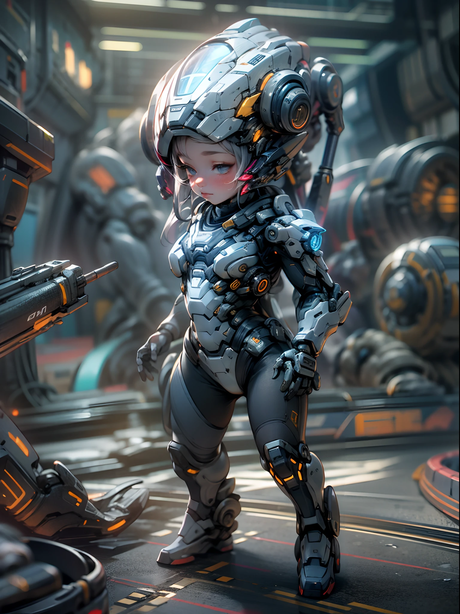 Q version,Cute cute girl,Ultra photo realsisim,Hyper-detailing,Full body like,24th century,Sci-fi babyl,StarCraft Human Soldier Warframe,gauss rifle,highly detailed surreal vfx,Smudge,Faraway view,super-fine,ultra - detailed,high qulity,8K ,oc rendered,dynamic viewing angle