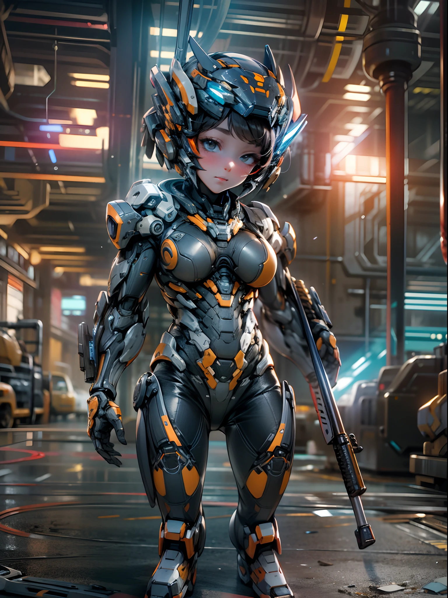 Q version,Cute cute baby girl,Ultra photo realsisim,Hyper-detailing,Full body like,24th century,Sci-fi baby girl,StarCraft Human Soldier Warframe,gauss rifle,highly detailed surreal vfx,Smudge,Faraway view,super-fine,ultra - detailed,high qulity,8K ,oc rendered,dynamic viewing angle