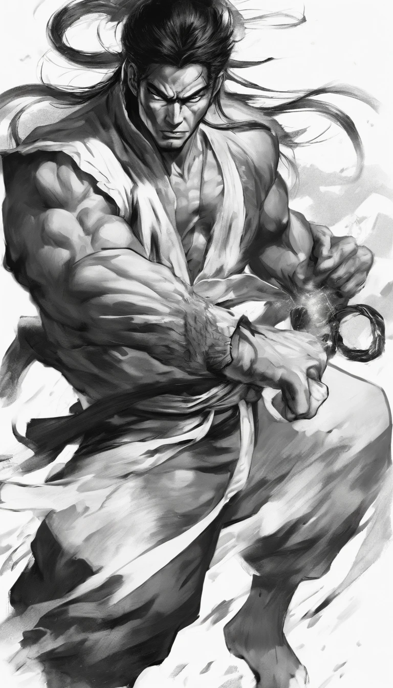 middle aged man, Evil painting style, A high resolution, Black color hair, Half is the body of a demon，Half a demon face, Chinese Warrior, Delicate three-dimensional blue flame demon face, sbeard, Wearing a hat, Expression of anger, Perfect body proportions, kaftan, Black and white robes, A scabbard hangs from his waist, Handsome, Full body view, standing on your feet, （White background：1.3）, swordsman, He held a long knife that was wide and heavy in his hand。。。。。。。。。。。, Face the lens, （Blackn clothes：0.8）, High detail, Masterpiece, ccurate, Anatomically correct, Textured skin