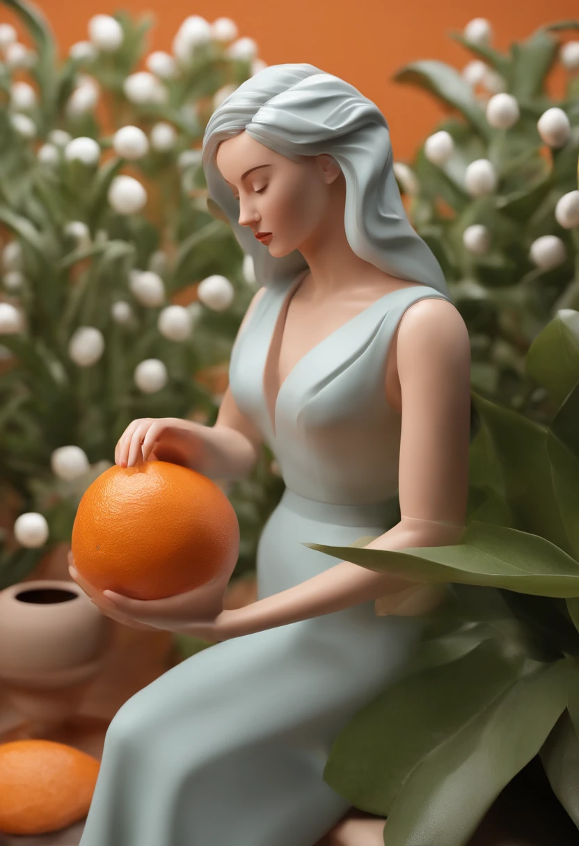 People with scissors in their hands，Highlight scissors，Scissors to enlarge，Soft and smooth lighting，muted pastel colors，3d icon clay render，120mm lens，3d blender render，Polygon trend，modular constructivism，Orange background，physically-based renderingt，at centre