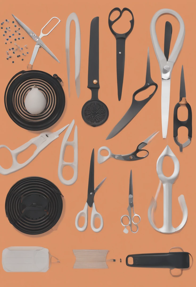 People with scissors in their hands，Highlight scissors，Scissors to enlarge，Soft and smooth lighting，muted pastel colors，3d icon clay render，120mm lens，3d blender render，Polygon trend，modular constructivism，Orange background，physically-based renderingt，at centre