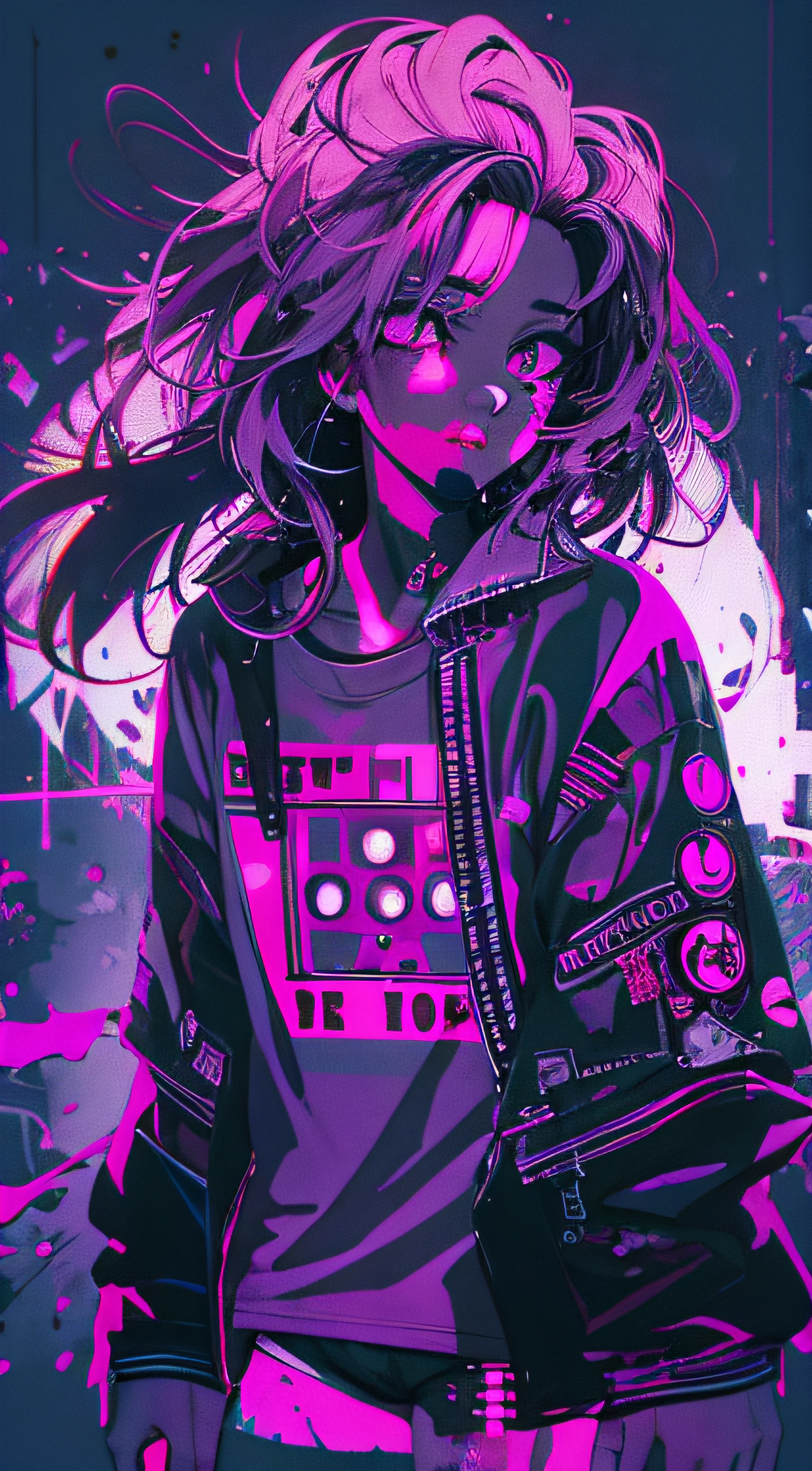 (Masterpiece), Best Quality, expressive eyes, a perfect face,(gritty:0.9),(80's aesthetic:1.1),(Neon:0.8),(Retro:0.9),(analog:1.1),(独奏:0.8),(1 girl:0.6),(calavera:0.5),,(The Grim Reaper:0.5),(purple and pink color scheme:0.9),(glitch:1.1),(tumult:1.0),(black and white:0.6),((Vaporwave Aesthetics:1.2),(Digital Distortion:0.9),(creepy smile:0.7),(blood splash:0.8),(darkness:0.9), solid background, t-shirt design