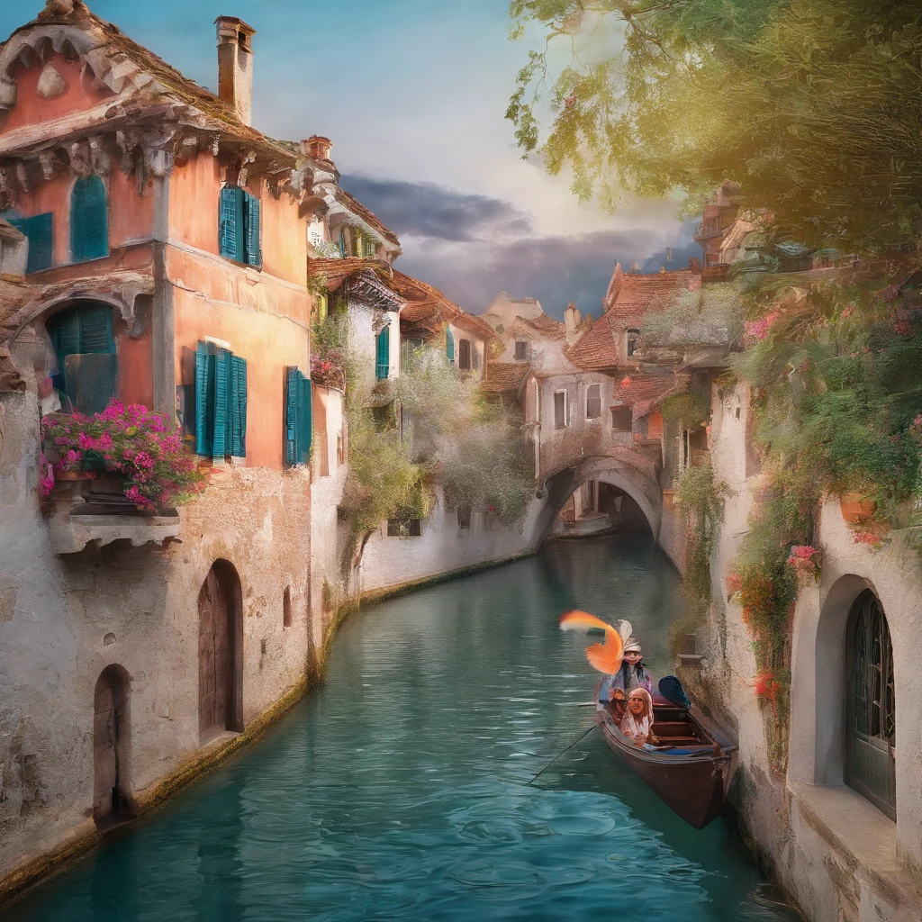 In her next life, she wishes to return to the water town, to where canals flow against a dreamy backdrop of quaint white buildings, masterpiece, best quality