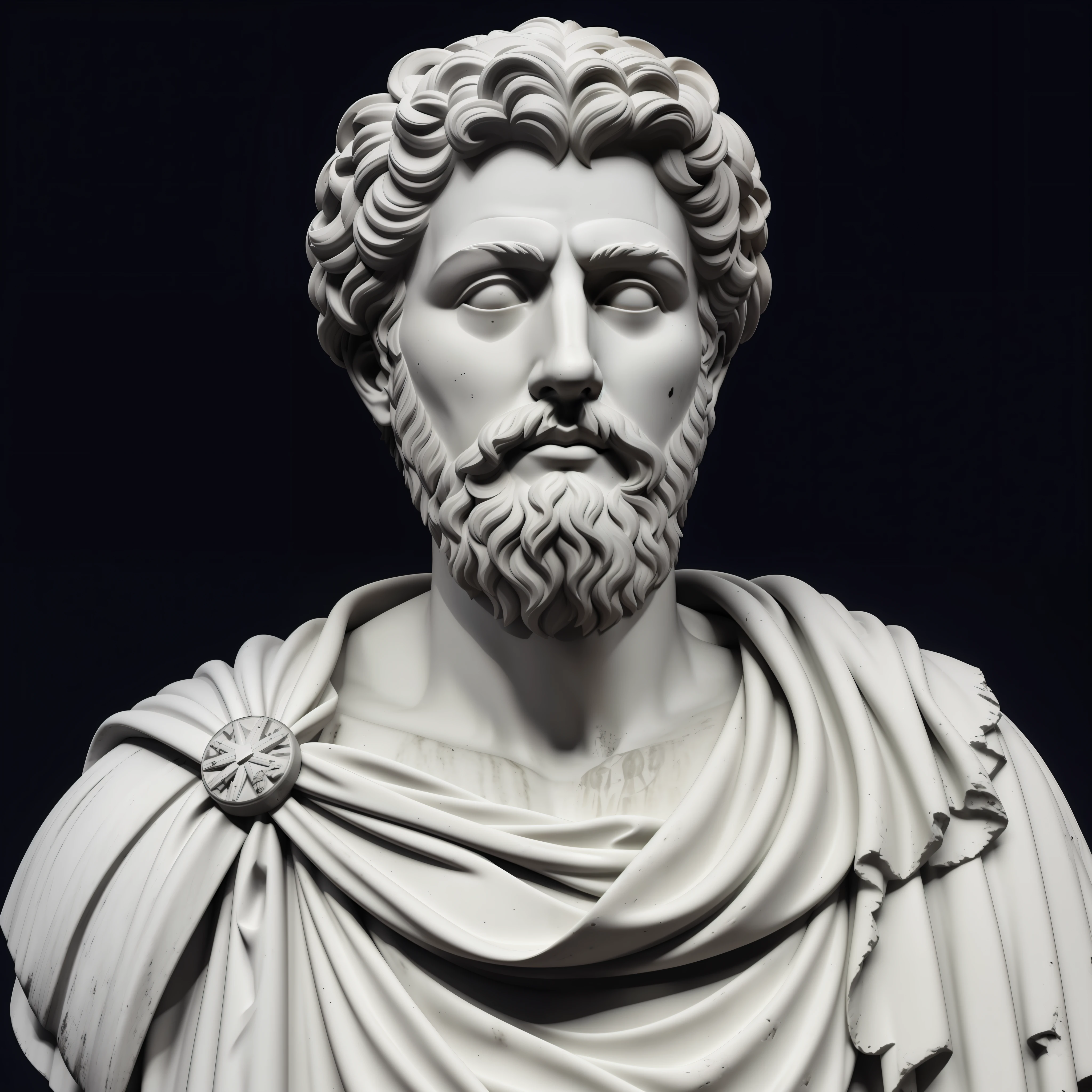 uma foto em preto e branco de um busto de um homem com barba, stoic, Pose estoica, Estoicismo, estoico and calm, Imperador Romano, eStoic face, divino e estoico, Stoic attitude, eStoic facial expression, por Pogus Caesar, Toga romana., Retrato de Zeus acidentado, Homem de Roma Antiga