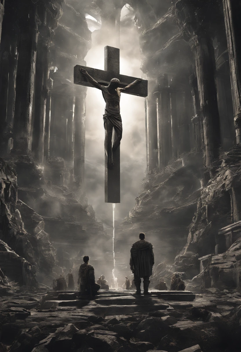 "Generate an AI-crafted image that encapsulates the message of John 3:16. Envision a world illuminated by divine love, with radiant beams of light piercing through the darkness. In the center of this awe-inspiring scene, depict a cross, symbolizing the sacrifice of God's only Son. Surround the cross with a diverse and united group of people from all walks of life, representing the inclusivity of God's love. The image should convey a profound sense of redemption, grace, and the promise of everlasting life."