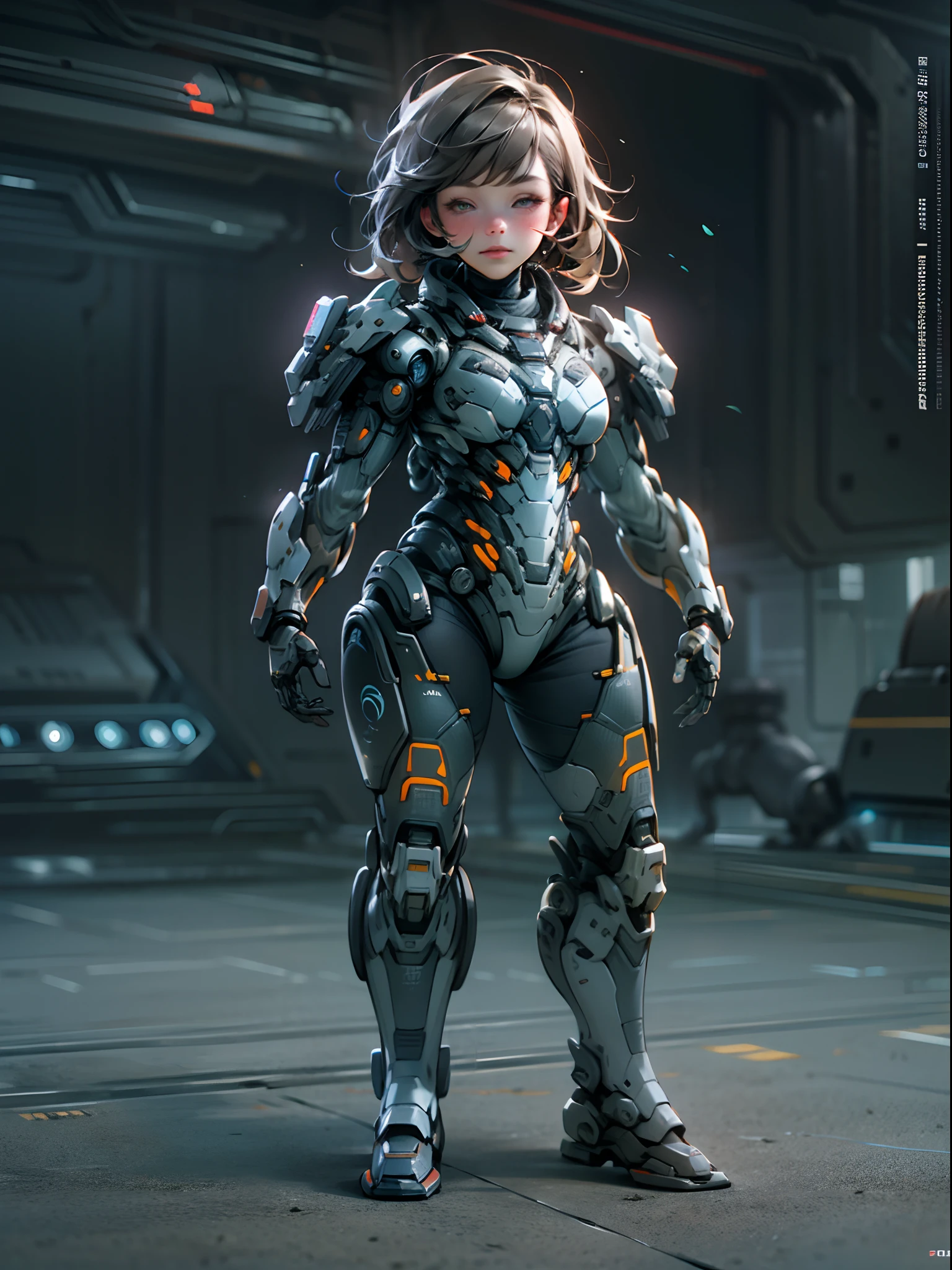 Q version，Cute cute baby girl，Ultra photo realsisim，Hyper-detailing，Full body like，24th century，Sci-fi baby girl，StarCraft Human Soldier Warframe，gauss rifle，highly detailed surreal vfx，Smudge，Faraway view，super-fine，ultra - detailed，high qulity，8K ，oc rendered，dynamic viewing angle