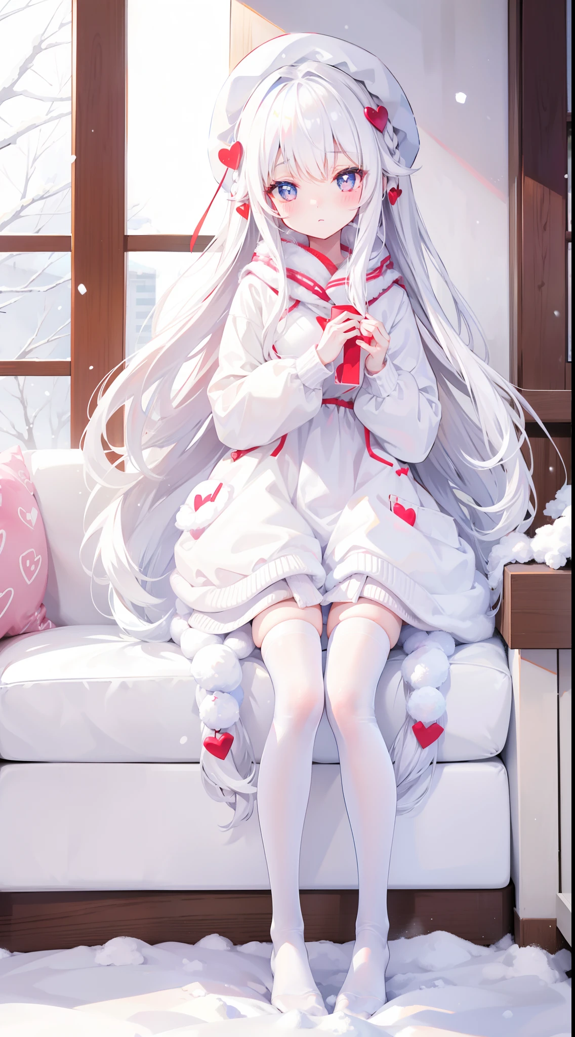 1 girl walking on the river, mix 4, sweater, pillow, lips, open_mouth, realism, photo_\(medium), solo, stuffed_animal, stuffed_toy, teddy_bear, (masterpiece), (realistic: 1.3), ultra detail, (high detail skin: 1.2), (best quality: 1.0), (ultra high resolution: 1.0), (ulzzang-6500:0.3), Wavy details red hair, long hair, sunlight, (beautiful detail makeup), floral theme petals scattered, (soft glow flood: 0.5), full body, full body photo