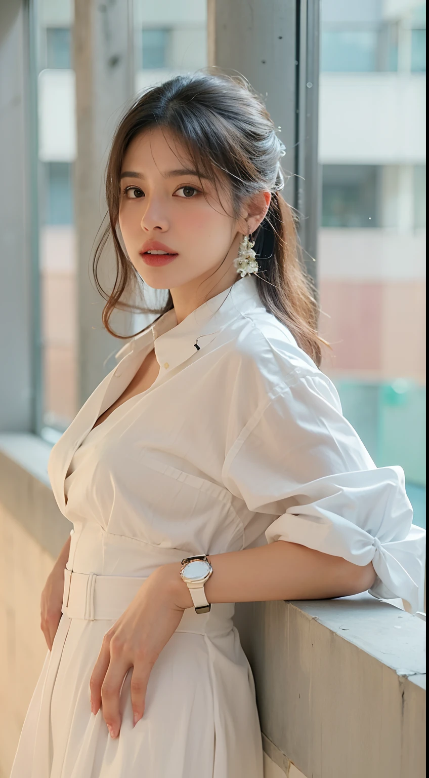 araffe woman in a white dress leaning against a wall, cindy avelino, lorena avarez, serena malyon, profile image, clothed in white shirt, julia sarda, natasha tan maciej kuciara, pokimane, lovely woman, in white clothes, inspired by Niyazi Selimoglu