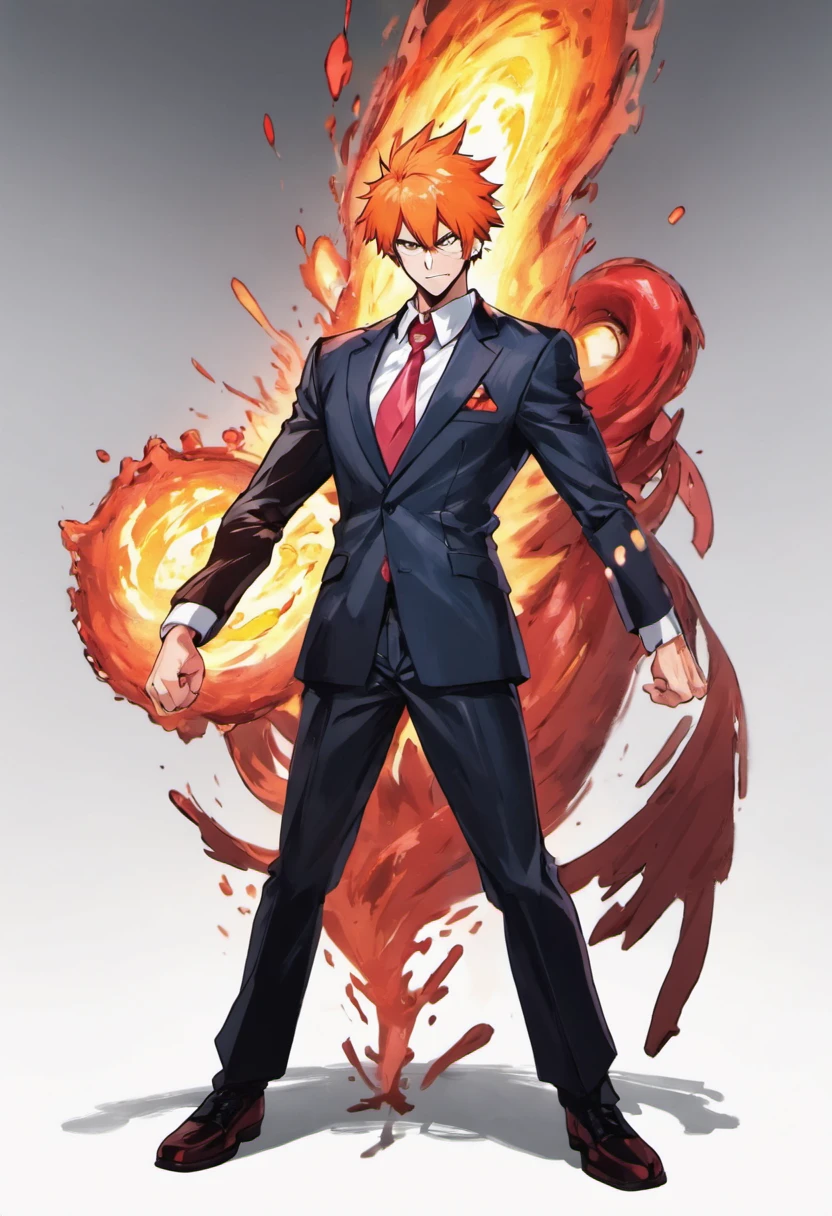 ichigo kurosaki, bumped into a standing man in a suit, white background