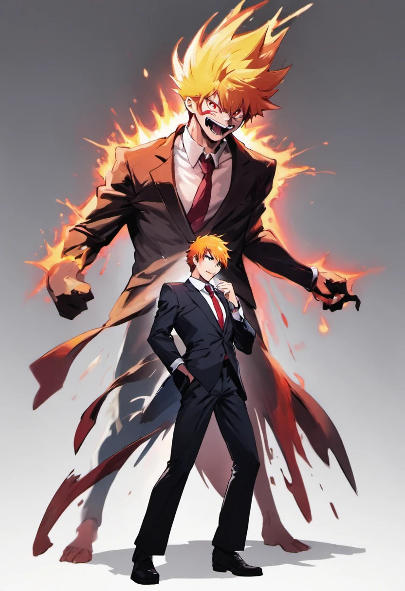 ichigo kurosaki, bumped into a standing man in a suit, white background