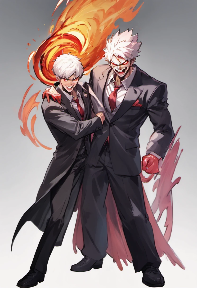 ichigo kurosaki, bumped into a standing man in a suit, white background