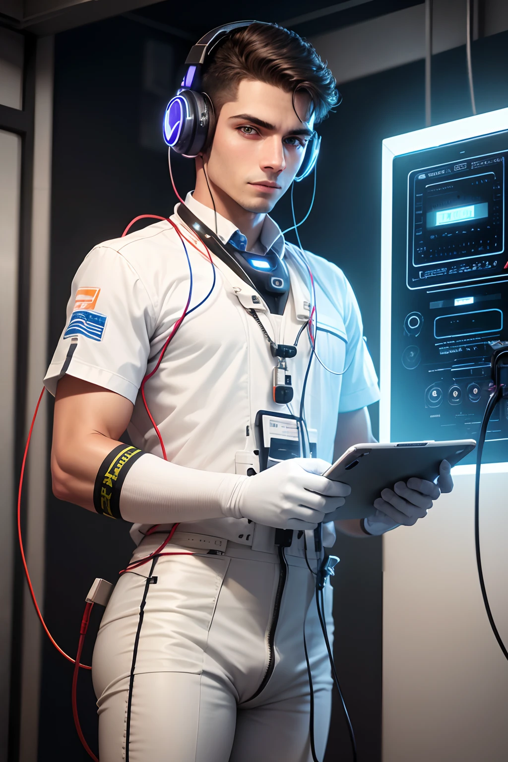 imagens de uma asistencia tecnica em eletronica homen trabalhando com a roupa da kmp eletronica digital ultra realista