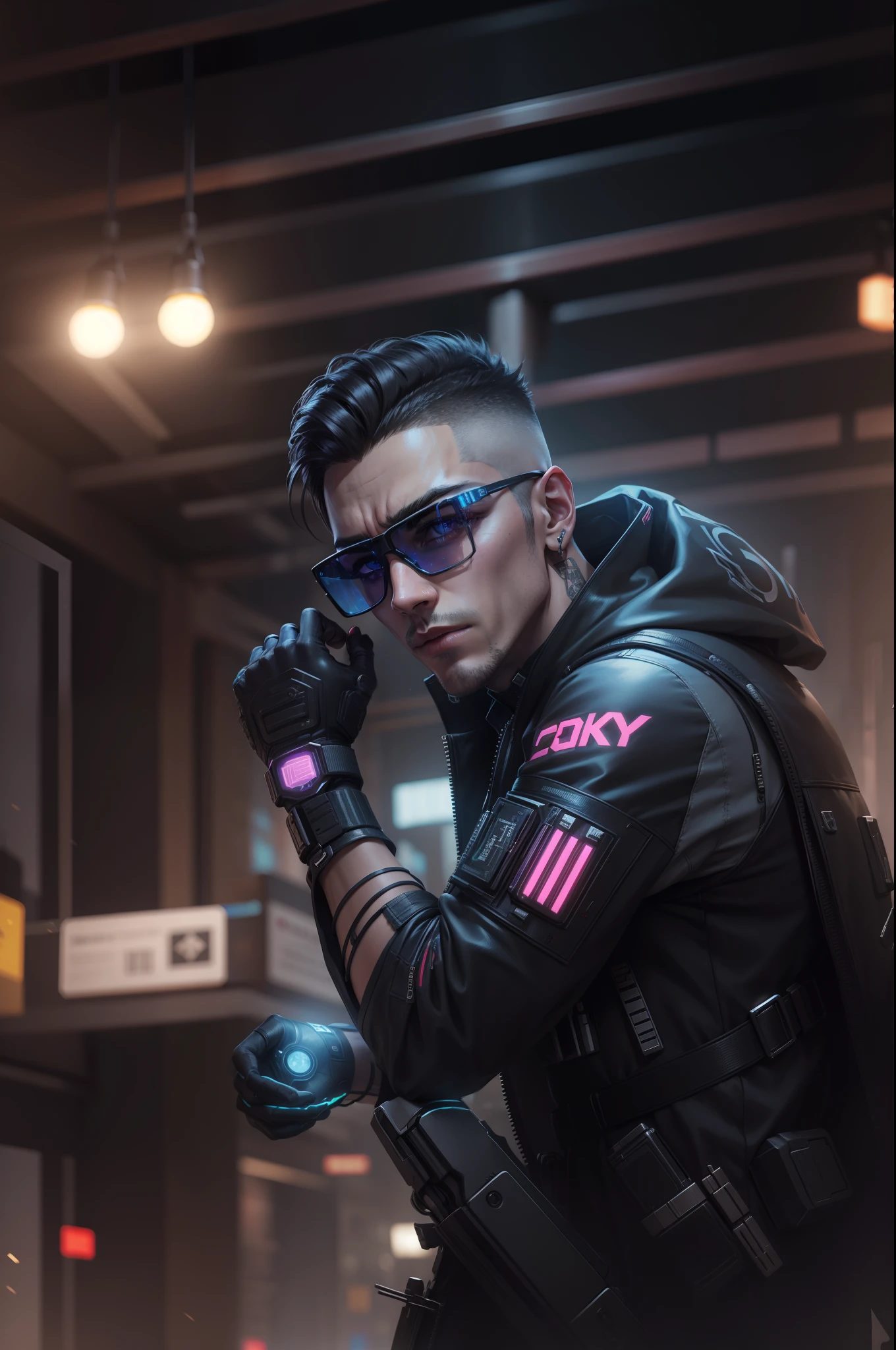 Change background cyberpunk handsome boy, realistic face, 8k, ultra realistic,