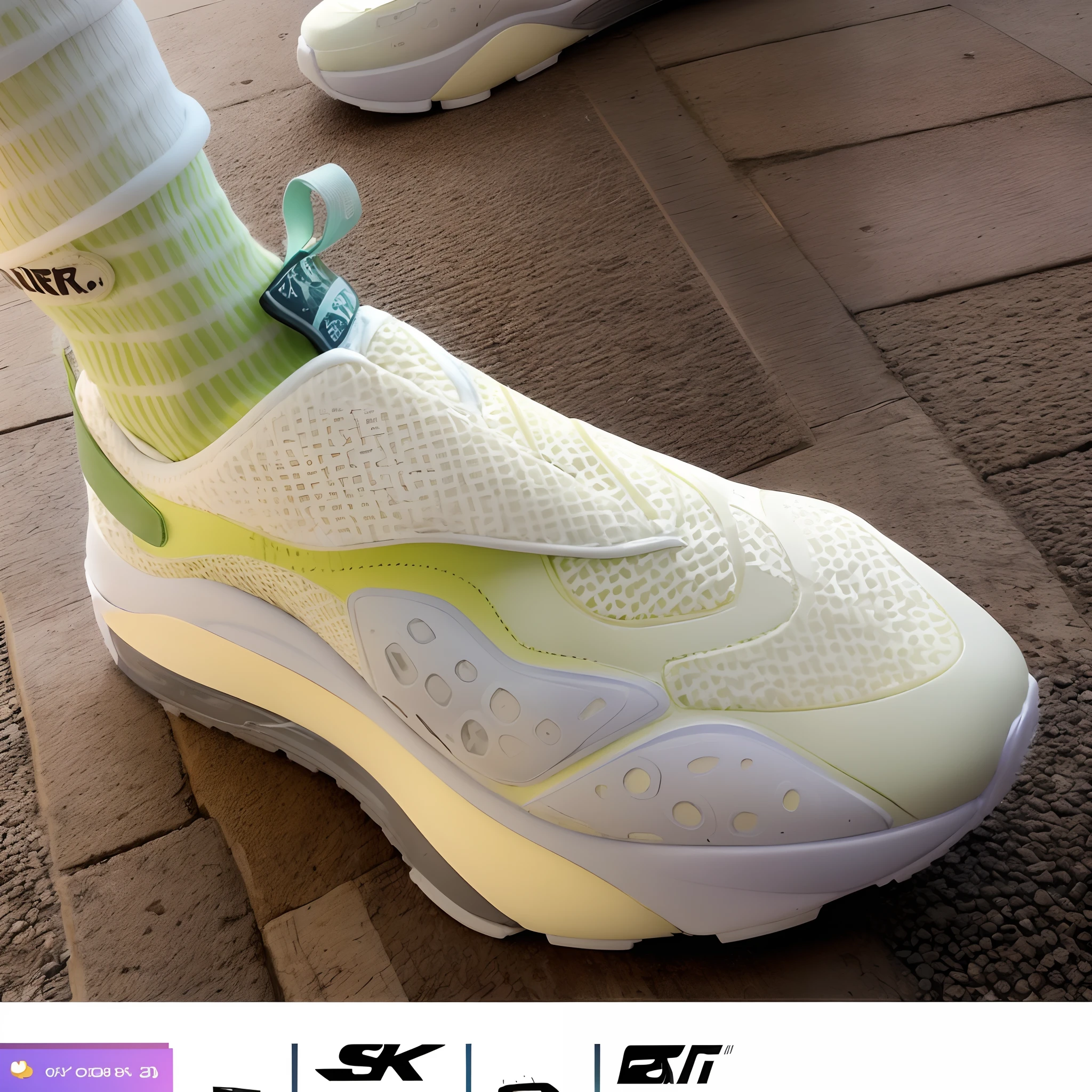 Araffes with a pair of socks and a pair of shoes, futuristic sneakers, inflatable future shoes, High level of rendering!!, sneaker photo, Render, Highly detailed textured 8K, Highly detailed textured 8K, futuristic balenciaga sneakers, sneaker design, 8K!, Ray-traced environmental occlusion, 8K!!, 8k in style, Detailed, Realistic 8K