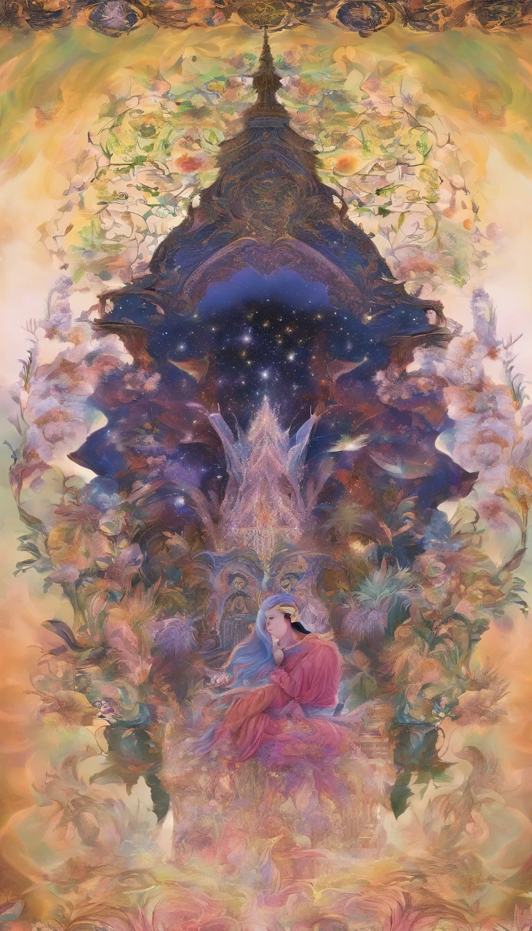 A noble and wise sultan wrapped in thoughts, in a place where the darkness of the night merged with the light of the stars and the sultan's wisdom seemed to be a beacon guiding everyone who dared to enter this magical garden. It was a haven of beauty and reflection, an oasis of tranquility and mystery in the darkness of the starry night.