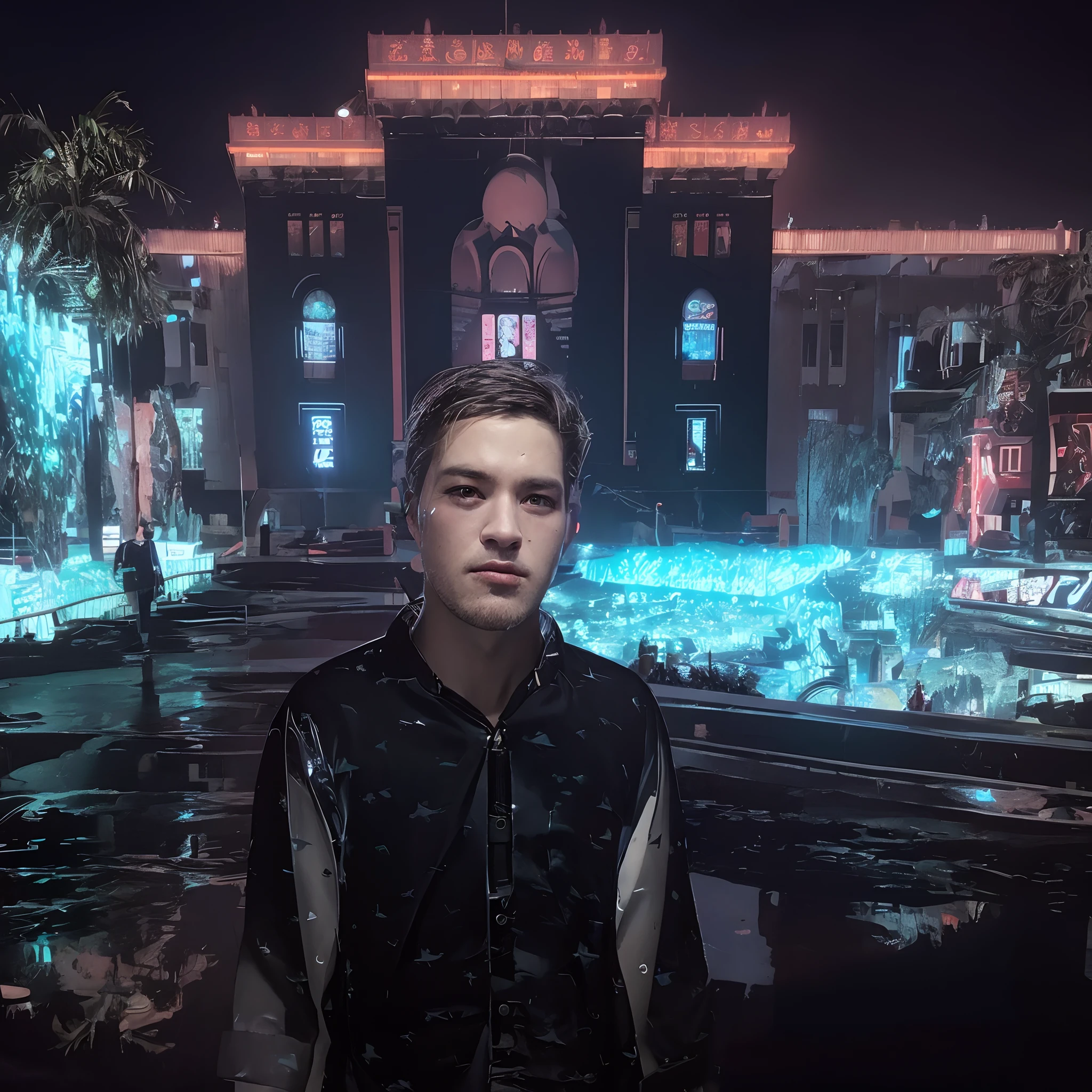 Change background cyberpunk handsome boy ,realistic face , 8k, ultra realistic,