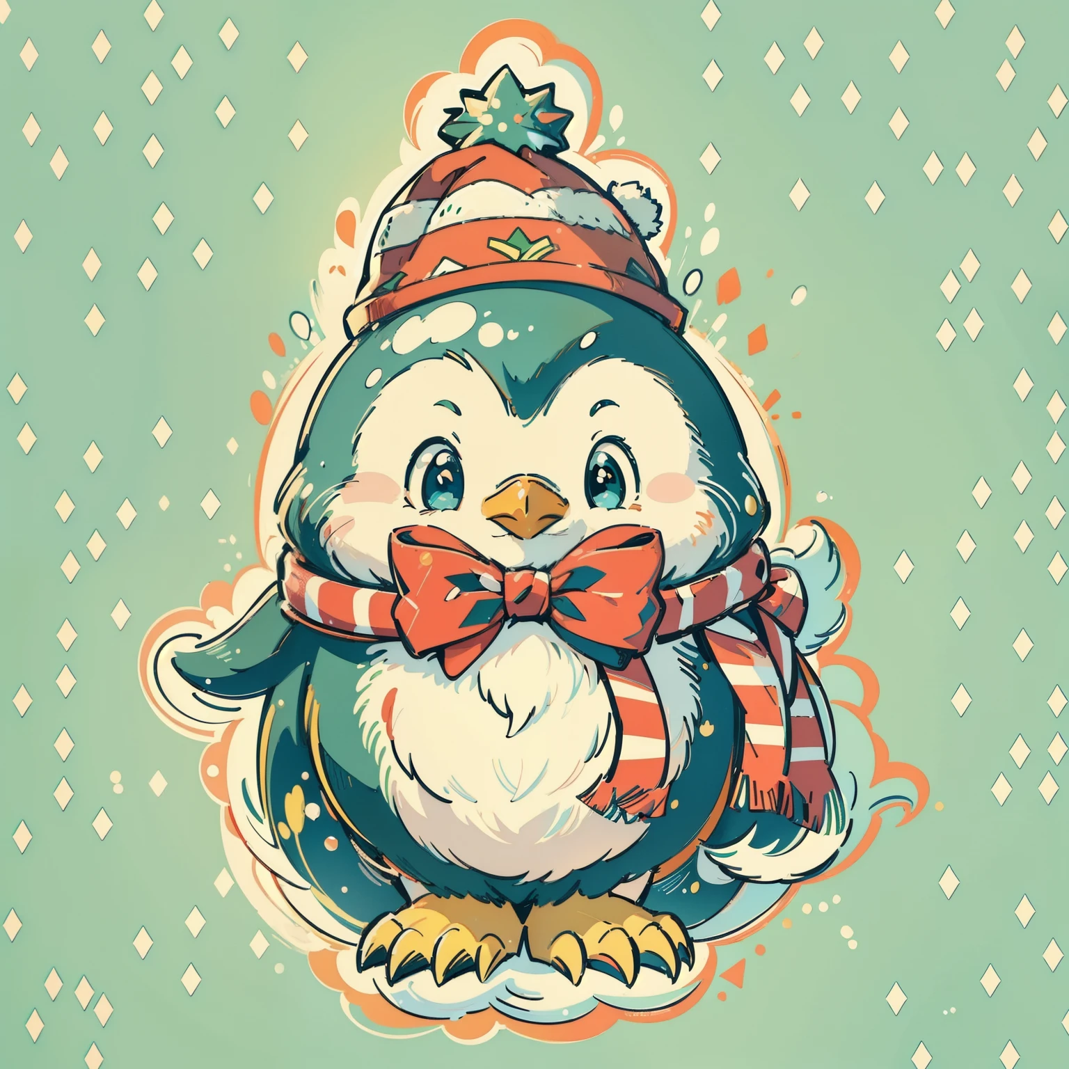 "cute Penguin smile wearing a reindeer hat and a bow tie, pine tree Snow behind, merry Christmas style, ultra-high detail, (((white background))), cartoon Style, vector illustration, high quality, 12k, solid colors, ornate, 6 warm colors, sticker design, professional t-shirt design, vector t-shirt art ready to print, (Masterpiece, Best Quality, Highres:1.4)"
