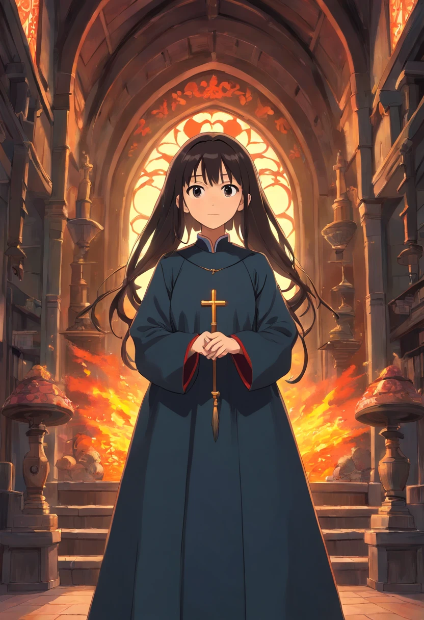 A dark-haired、The long-haired、a cassock、ember