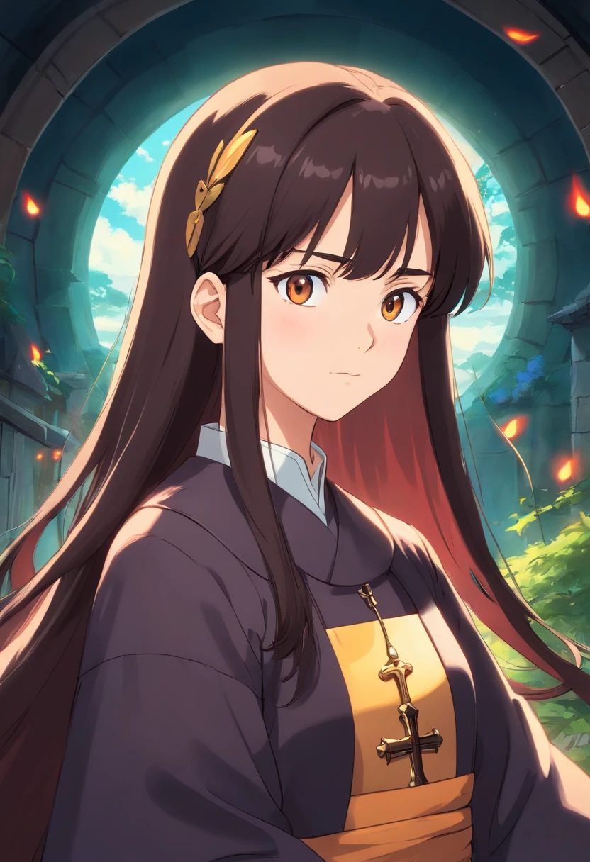 A dark-haired、The long-haired、a cassock、ember