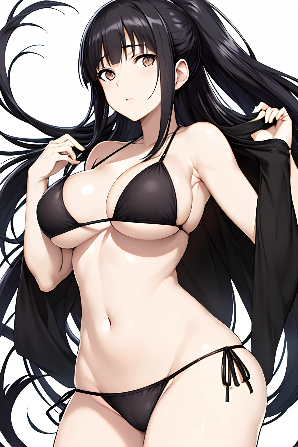 masterpiece, best quality,Hinata Hyuga,Big breasts,bikini black,black hair,white eyes