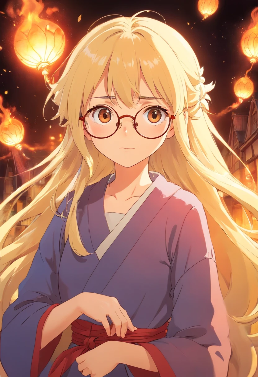 Best Quality, a blond、eye glass、ember