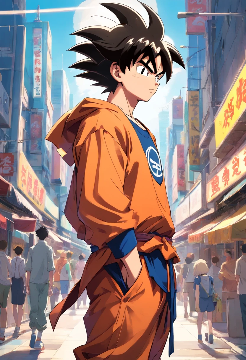 Son Goku, masculino, Dragon Ball Z, estilo de roupas streetwear, detalhes perfeitos