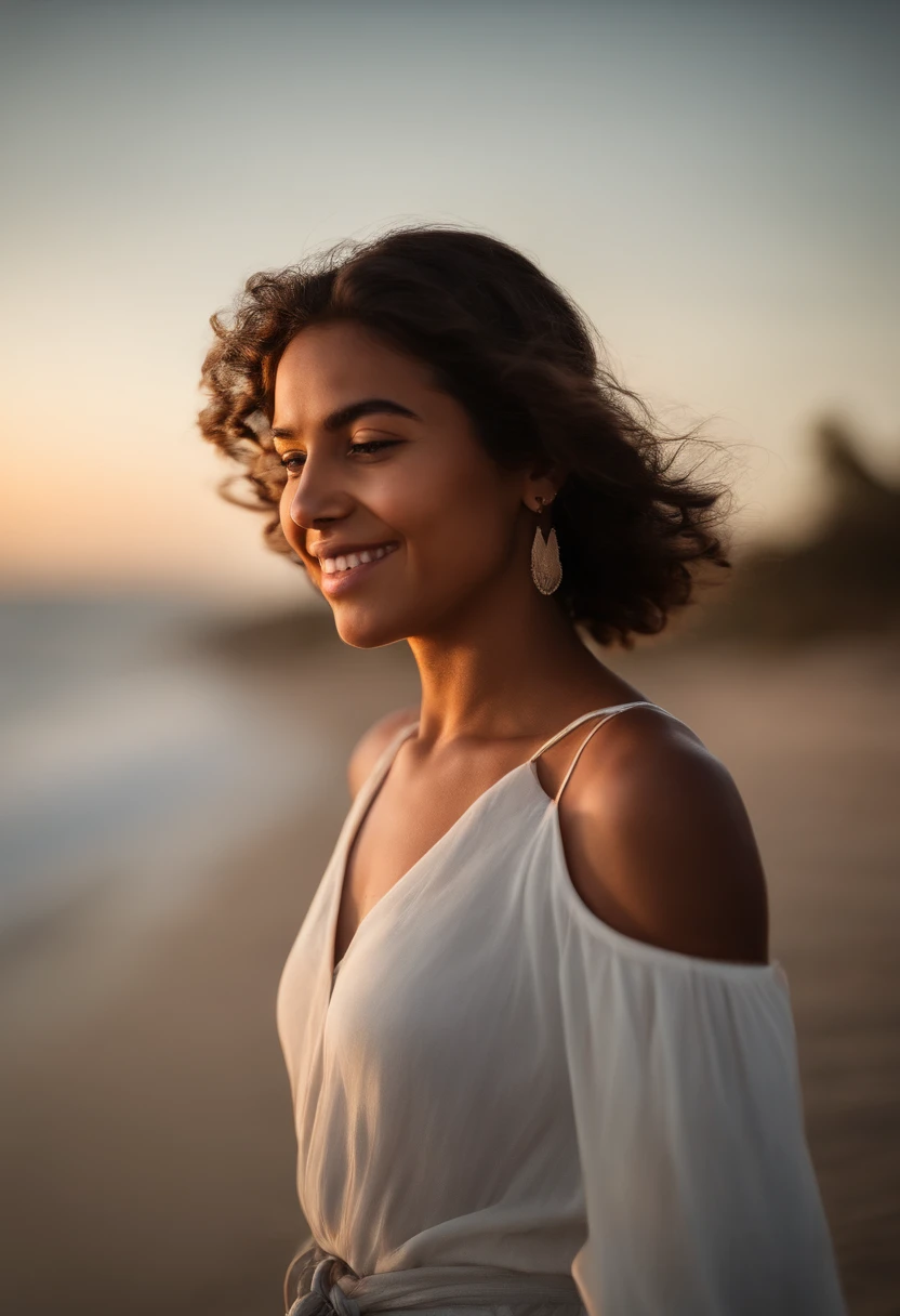 Candid shot, a heartwarming moment as a -yeld giwalks along the beach, her face lit up with surprise and joy as she reunites with her mother, the setting sun casting a warm and emotional glow, capturing the essence of a special family reunion and the serene beauty of the beach with the Canon EOS 5D Mark IV.