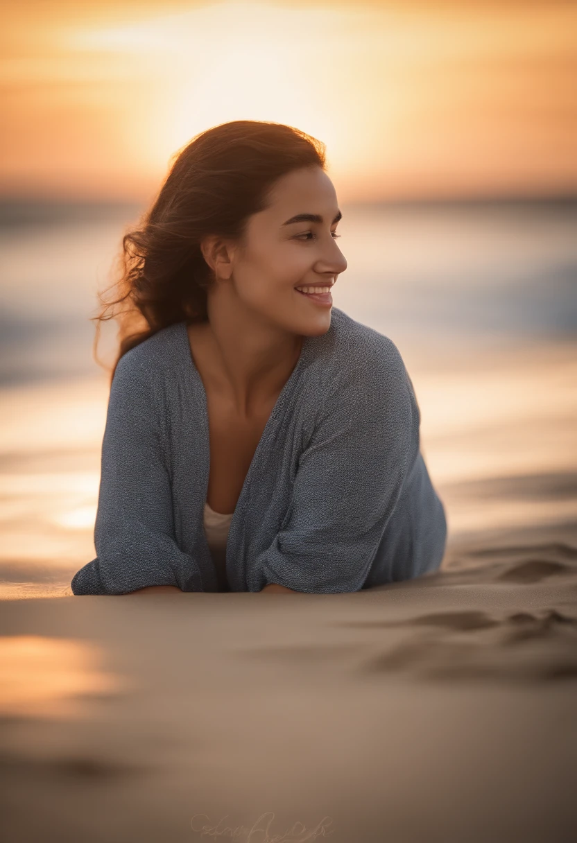 Candid shot, a heartwarming moment as a -yeld giwalks along the beach, her face lit up with surprise and joy as she reunites with her mother, the setting sun casting a warm and emotional glow, capturing the essence of a special family reunion and the serene beauty of the beach with the Canon EOS 5D Mark IV.