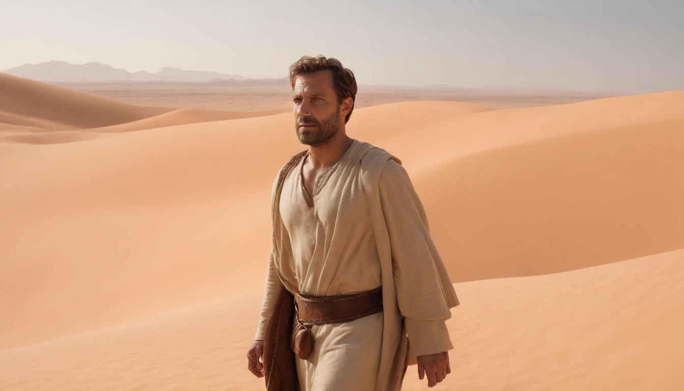 Un hombre encapuchaDo paraDo en el Desierto con un fonDo De cielo, Retrato De beDuino D&D, still from a live action movie, DirigiDo por: Etienne Delessert, Tiro para IMAX, James Gurney y AnDreas Rocha, Dune Movie 2020, Plano meDio De Dos personajes, Danubio, Fotos De Sony, 4k still, Image From the movie Of The Biblical Prophet, mira al cielo y clama a Dios para que lo escuche, with warm and earthy tones, y sombras profunDas, has a wise expression, --V 5 --Estilizar 1000, Biblical prophet cries out to God for the life of his people, obra-prima, Detalles intrincaDos, kinematics, The biblical prophet looks to heaven, Un hermoso cielo azul con algunas nubes, It is in the Sinai Desert, en una colina, To the fonDo is the Desert and a small biblical town to the fonDo., 50-year-old biblical character, en el Desierto: epic realistic, Soft cinematic portrait, ADobe Lightroom, Photo Lab, Altamente DetallaDo, DescoloriDo, arte De Greg Rutkowski e artgerm ,Colores neutros: 1,2), (HDR: 1,4) , (Colores suaves:1.2), hiperDetalhaDo, (Art-Station:1.4), kinematics, warm lights, dramatic light, (Detalles intrincaDos:1.1), AnteceDentes complejos, (Rutkowski:0.66), (azul y naranja:0.4), kinematics, He wears a brown robe and looks up at the sky., (((ojos perfectos, Expresivo))), 8k, mira hacia arriba, to the sky stillDavia blue, ((look perfecto, Expresivo))), (((Un solo hombre))), ((Barba gris corta y cabello gris corto)), MiranDo hacia el cielo, (((ojos perfectos)) epic image, cinemactic, Cinematic 8K, Imagen De meDio cuerpo, Plan Americano, He is alone and his eyes are looking at the blue sky with some clouds, (((Ojos bien DetallaDos, very sharp, Expresivo))) ((tiene barba corta y pelo corto y gris)), 8k, kinematics, obra-prima, (((un hombre))), ((((is alone in the Desert)))), Ojos perfectos y expresivos, He's just a man and he's alone,