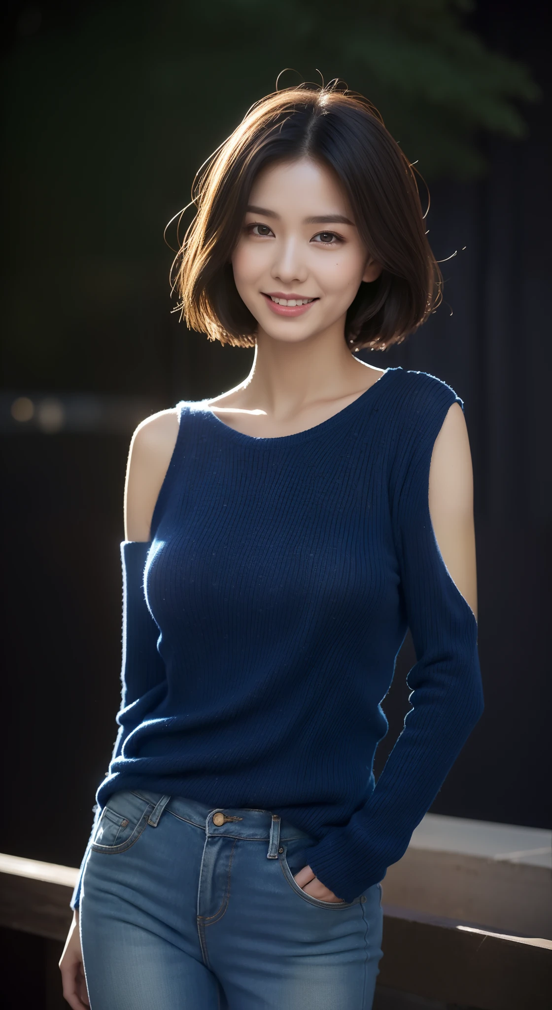 portrait, 8K, high quality, realistic photo image, 38 years old, Japan woman, neat and clean wife, small, housewife, reproduce natural and realistic eyes, Japan person stand, small, beautiful black hair, short hair, light makeup, octane rendering, beautiful lighting, golden ratio composition, smile, everyday wear, casual clothes, natural background, blurred background, 4k, high quality, realistic photo image, Japan woman, 37 years old, pure Japan face, lovely wife, upper body, small, light makeup, suppin, neat beauty, mature woman, sober clothes, blue, beige, blue, long skirt, shopping. sober, casual attire, smile, black hair, small black eyes, background blur